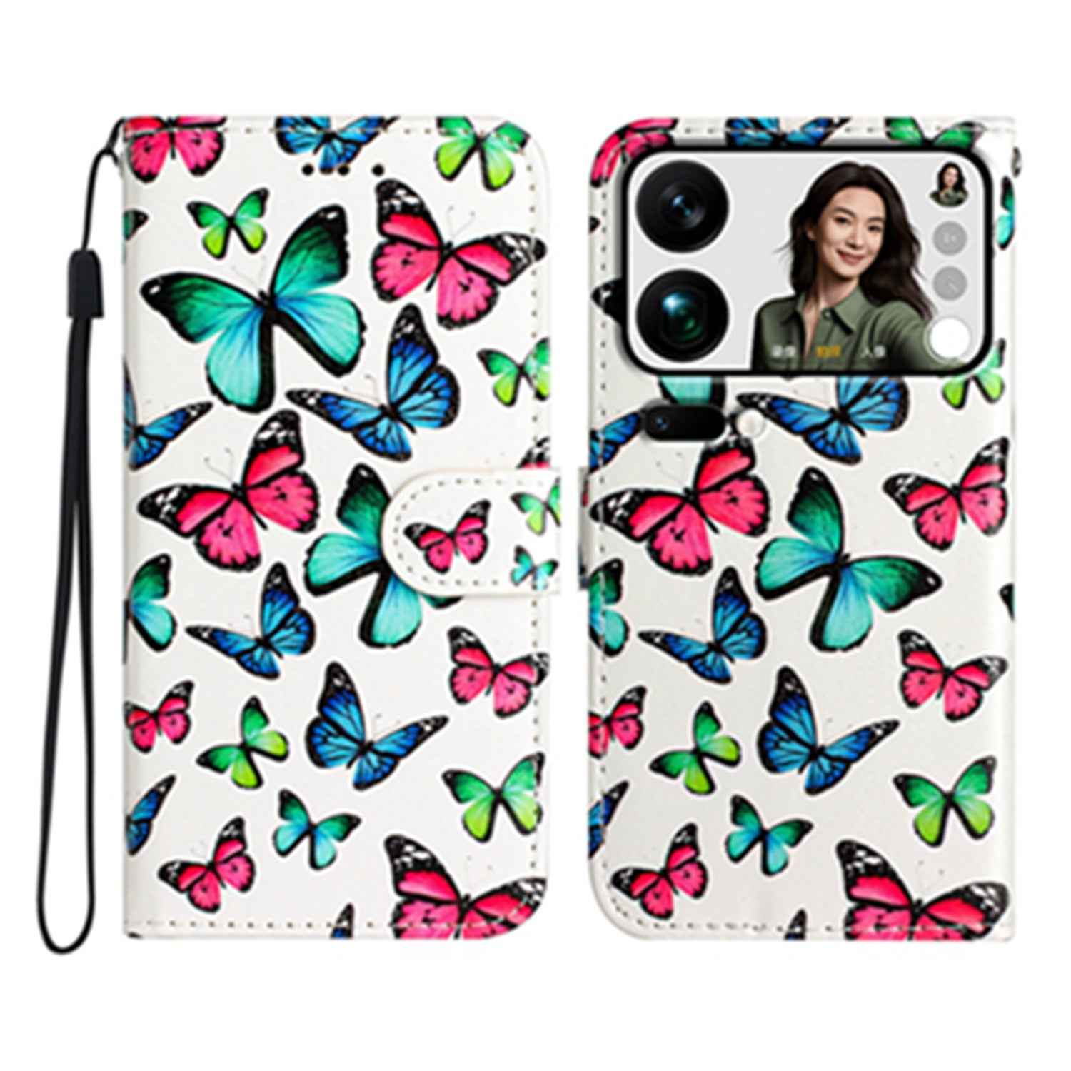 For Xiaomi 17 Pro Wallet Case  Printed Pattern PU Leather Stand Phone Cover with Strap - Butterflies
