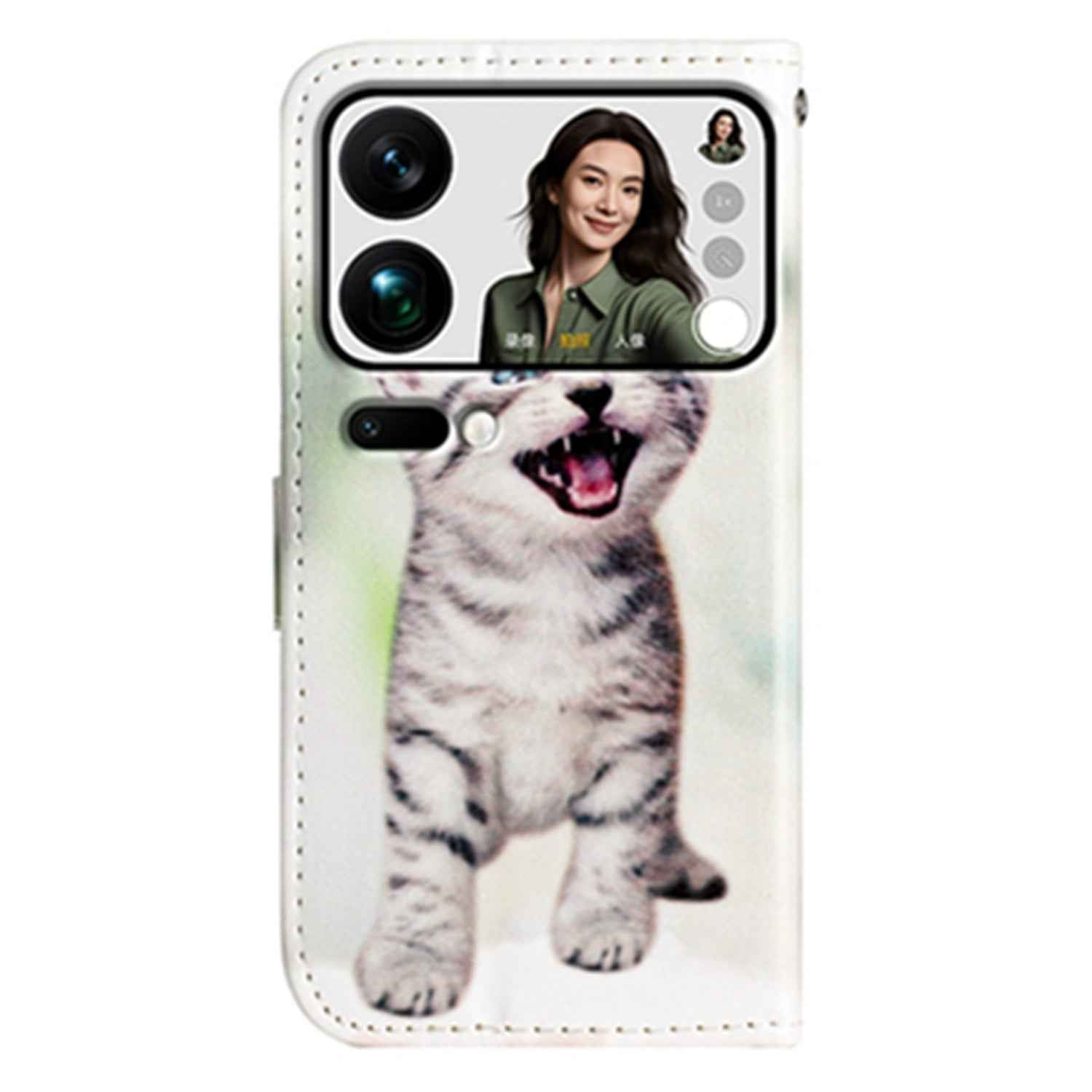 For Xiaomi 17 Pro Wallet Case  Printed Pattern PU Leather Stand Phone Cover with Strap - Cat