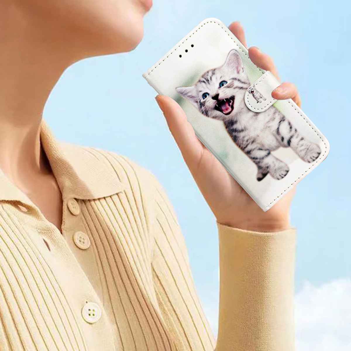 For Xiaomi 17 Pro Wallet Case  Printed Pattern PU Leather Stand Phone Cover with Strap - Cat