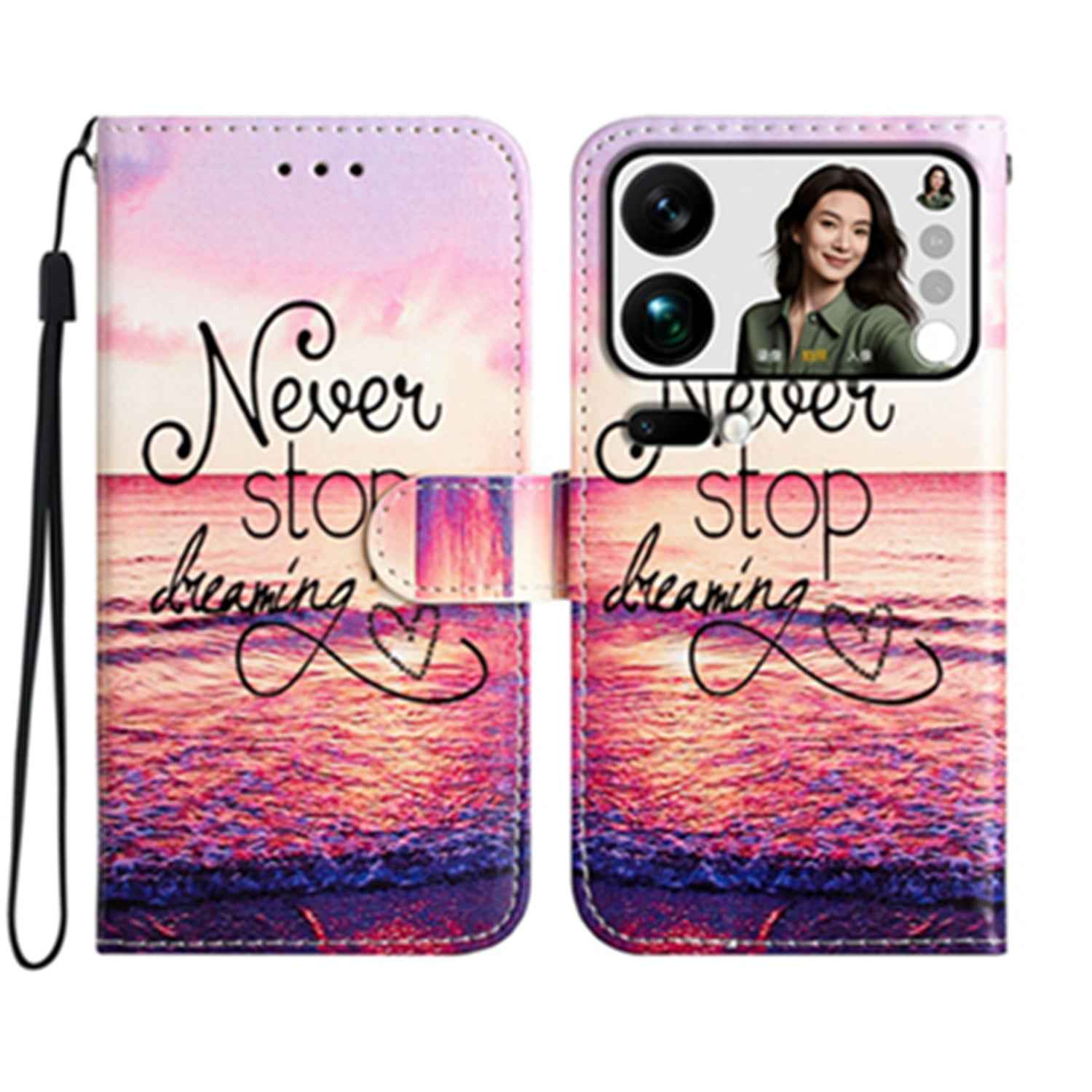 For Xiaomi 17 Pro Wallet Case  Printed Pattern PU Leather Stand Phone Cover with Strap - Never Stop Dreaming