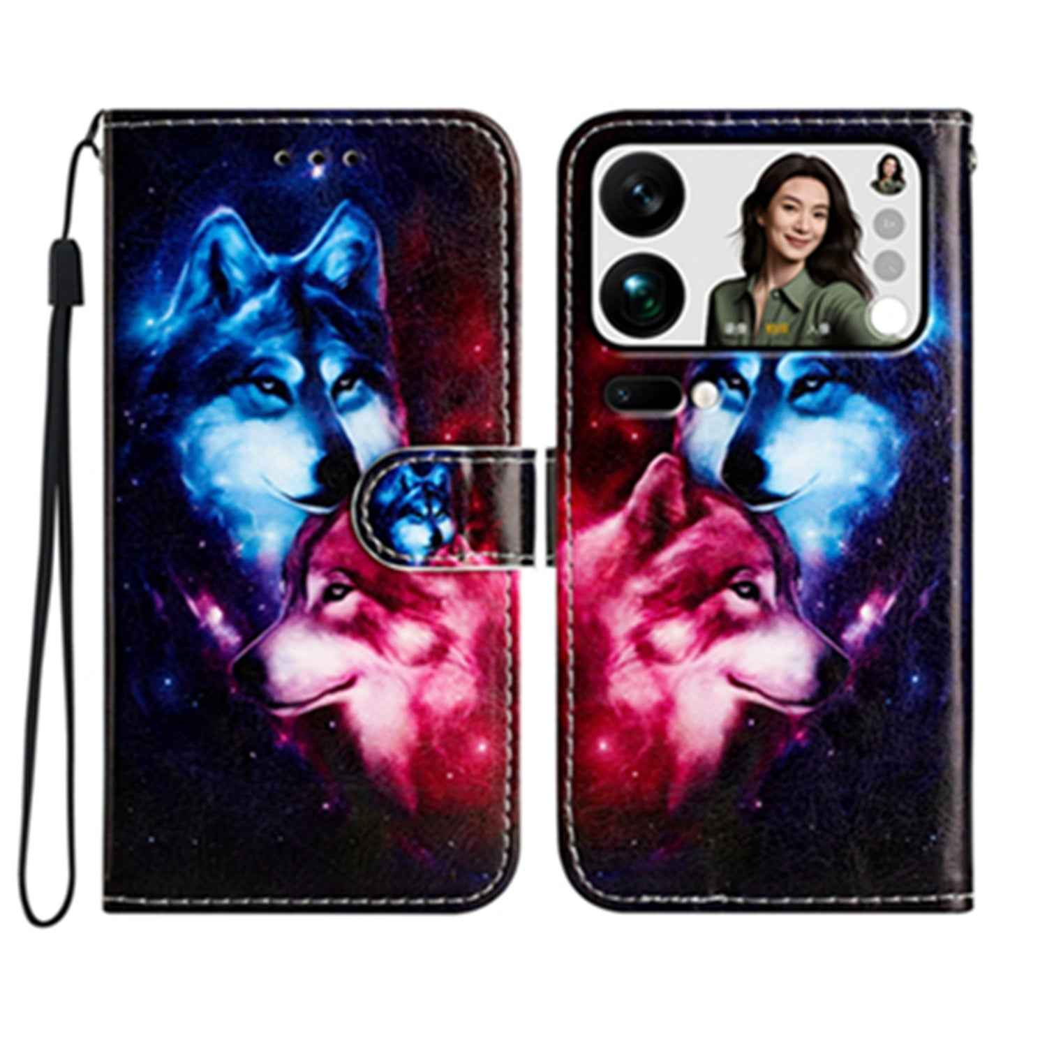 For Xiaomi 17 Pro Wallet Case  Printed Pattern PU Leather Stand Phone Cover with Strap - Pair Of Wolve