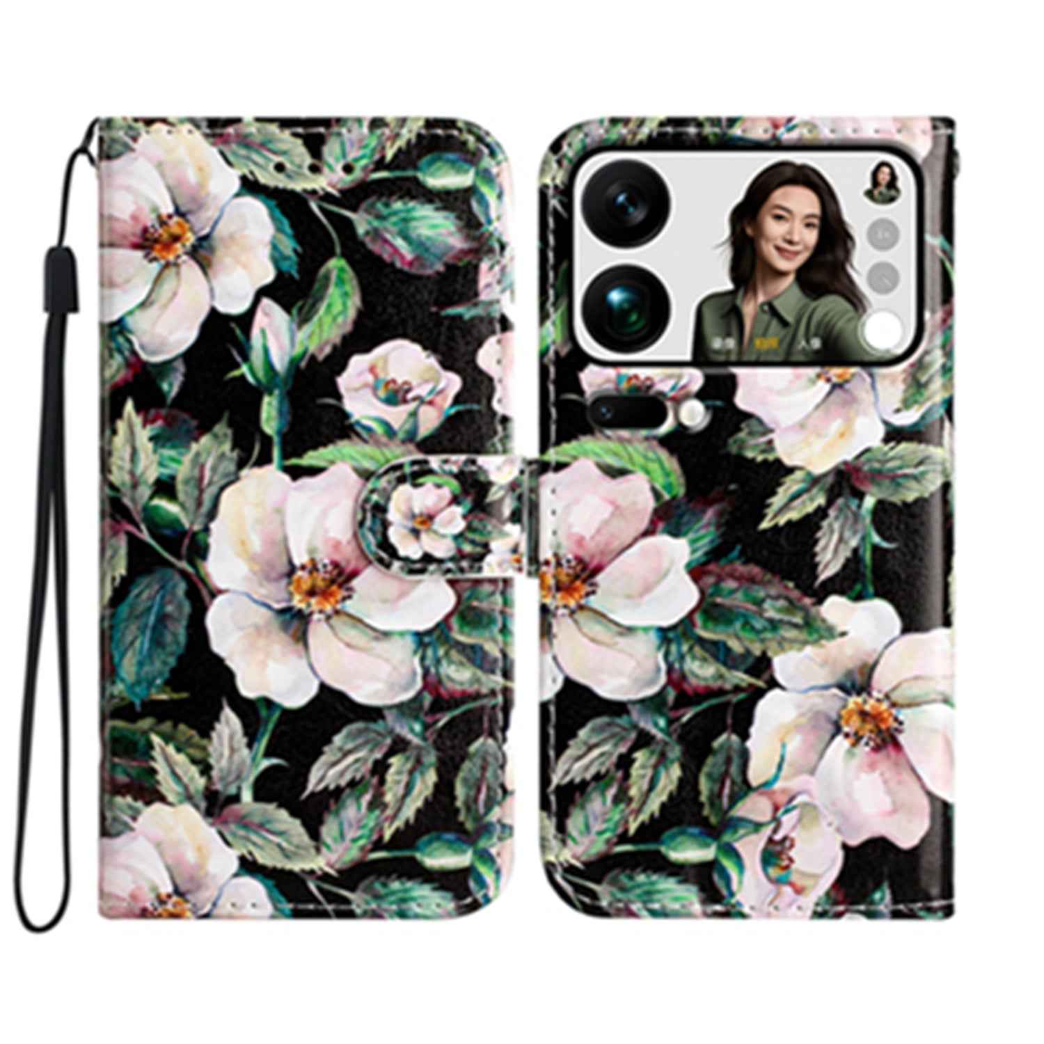 For Xiaomi 17 Pro Wallet Case  Printed Pattern PU Leather Stand Phone Cover with Strap - Magnolia
