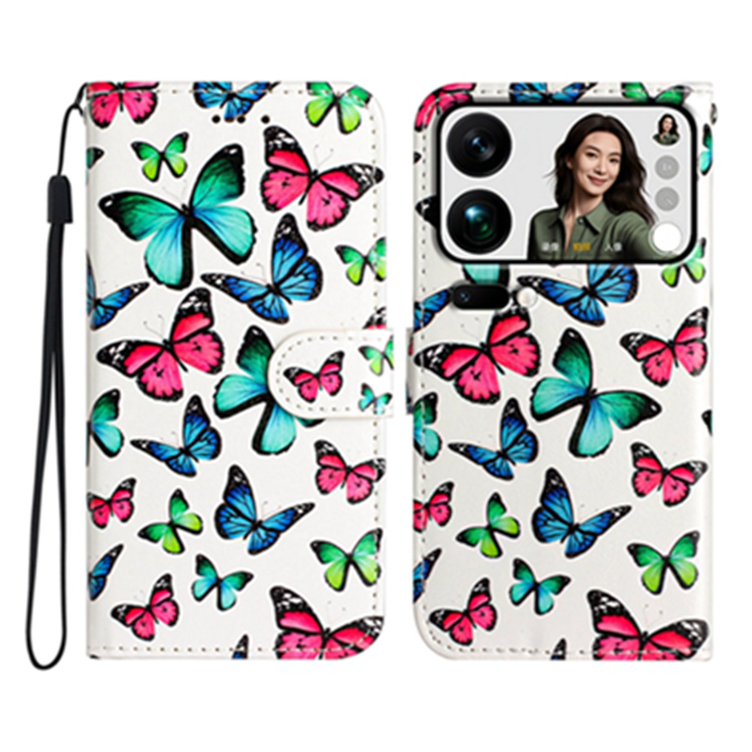 For Xiaomi 17 Pro Max Wallet Case  Printed Pattern PU Leather Stand Phone Cover with Strap - Butterflies