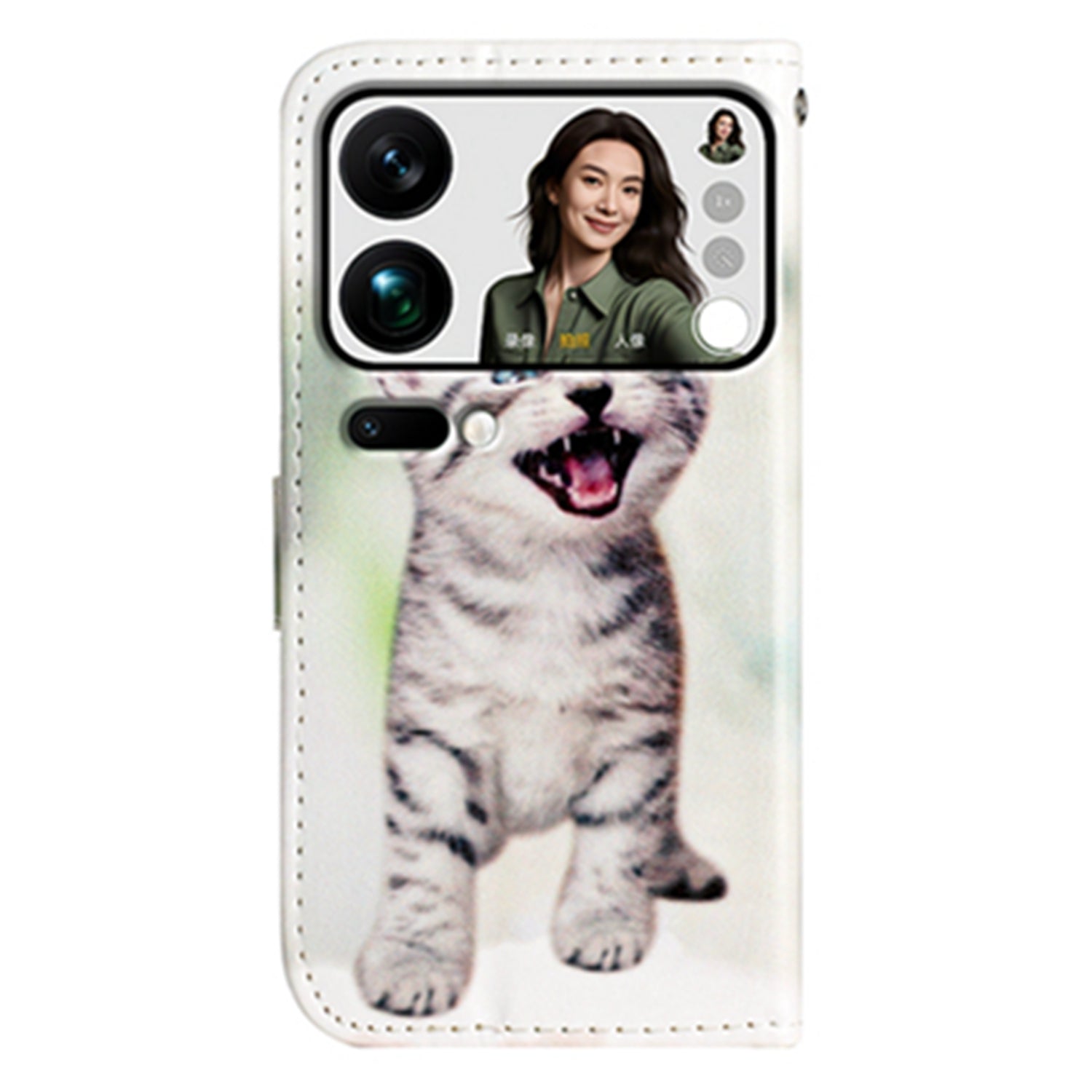 For Xiaomi 17 Pro Max Wallet Case  Printed Pattern PU Leather Stand Phone Cover with Strap - Cat