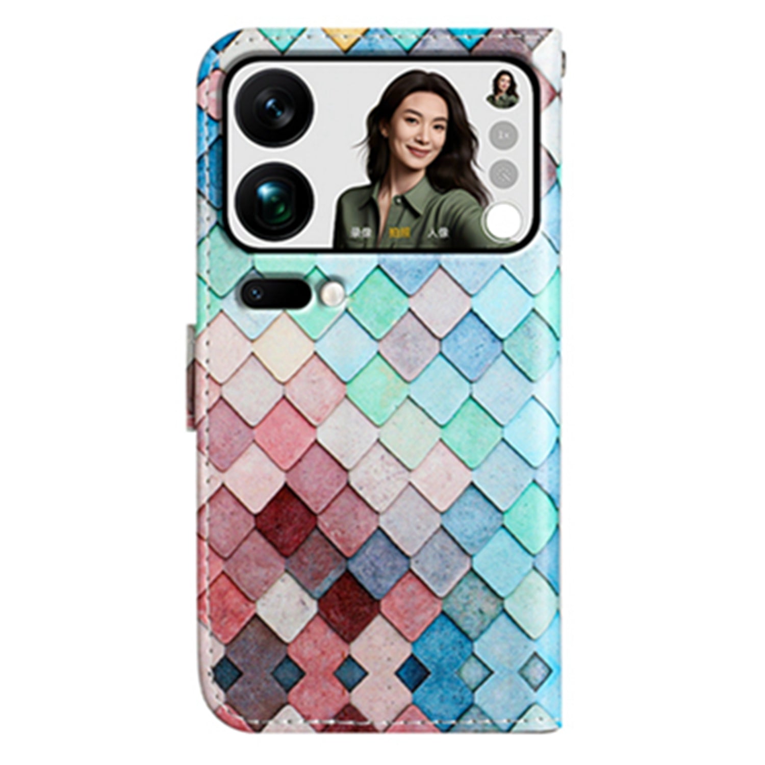 For Xiaomi 17 Pro Max Wallet Case  Printed Pattern PU Leather Stand Phone Cover with Strap - Grid