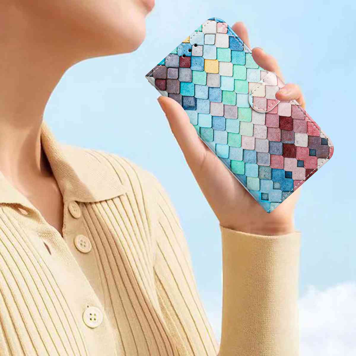 For Xiaomi 17 Pro Max Wallet Case  Printed Pattern PU Leather Stand Phone Cover with Strap - Grid