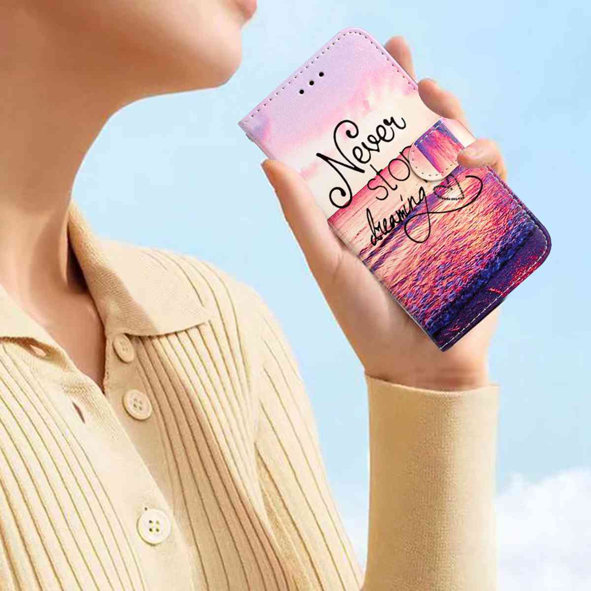For Xiaomi 17 Pro Max Wallet Case  Printed Pattern PU Leather Stand Phone Cover with Strap - Never Stop Dreaming