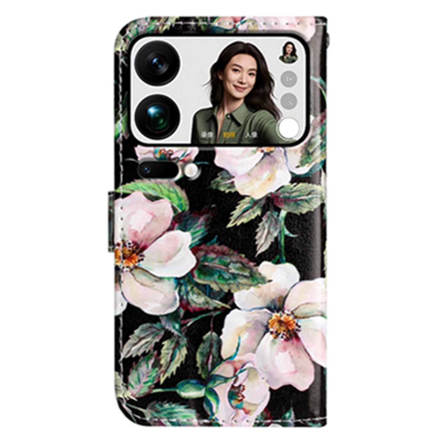 For Xiaomi 17 Pro Max Wallet Case  Printed Pattern PU Leather Stand Phone Cover with Strap - Magnolia