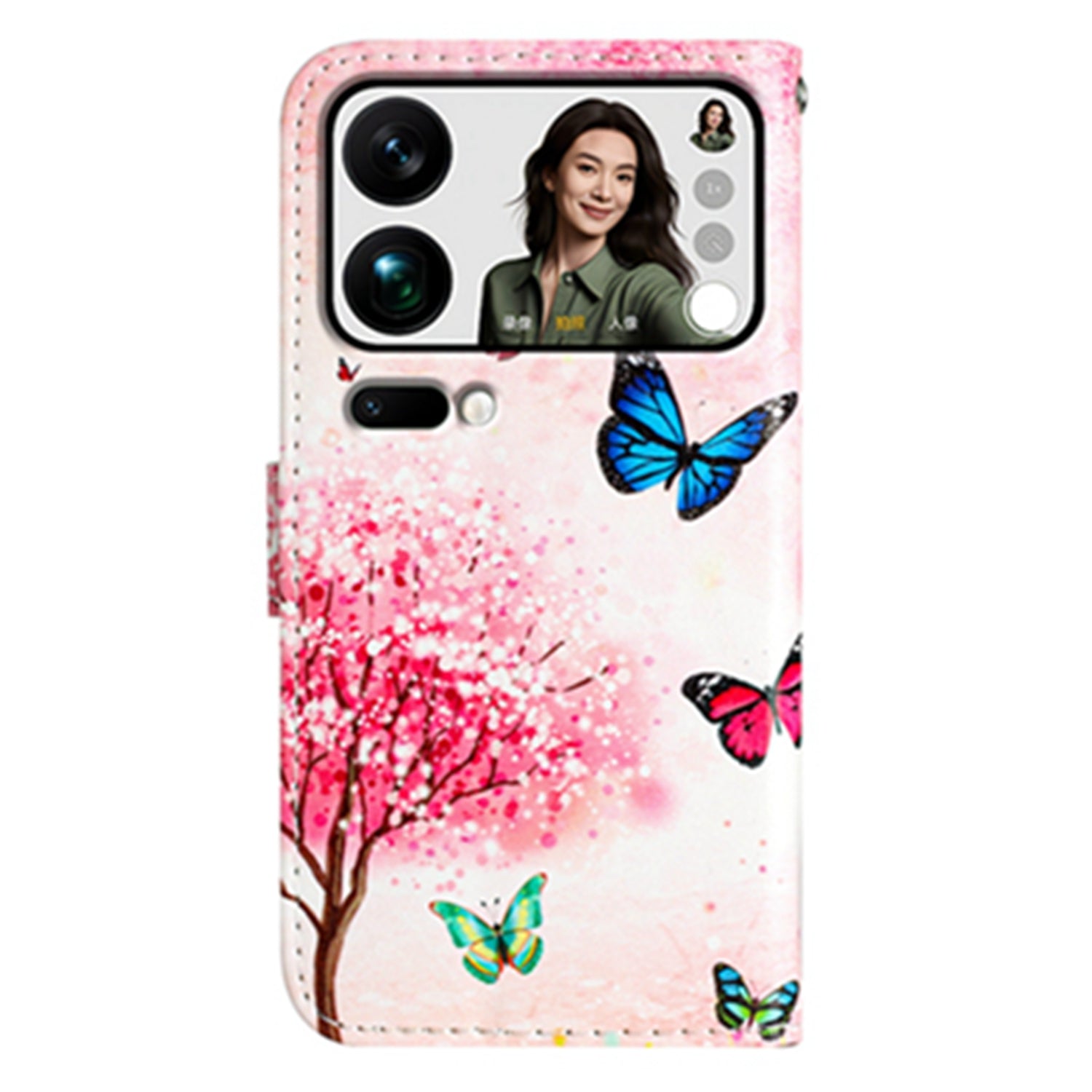 For Xiaomi 17 Pro Max Wallet Case  Printed Pattern PU Leather Stand Phone Cover with Strap - Cherry Tree