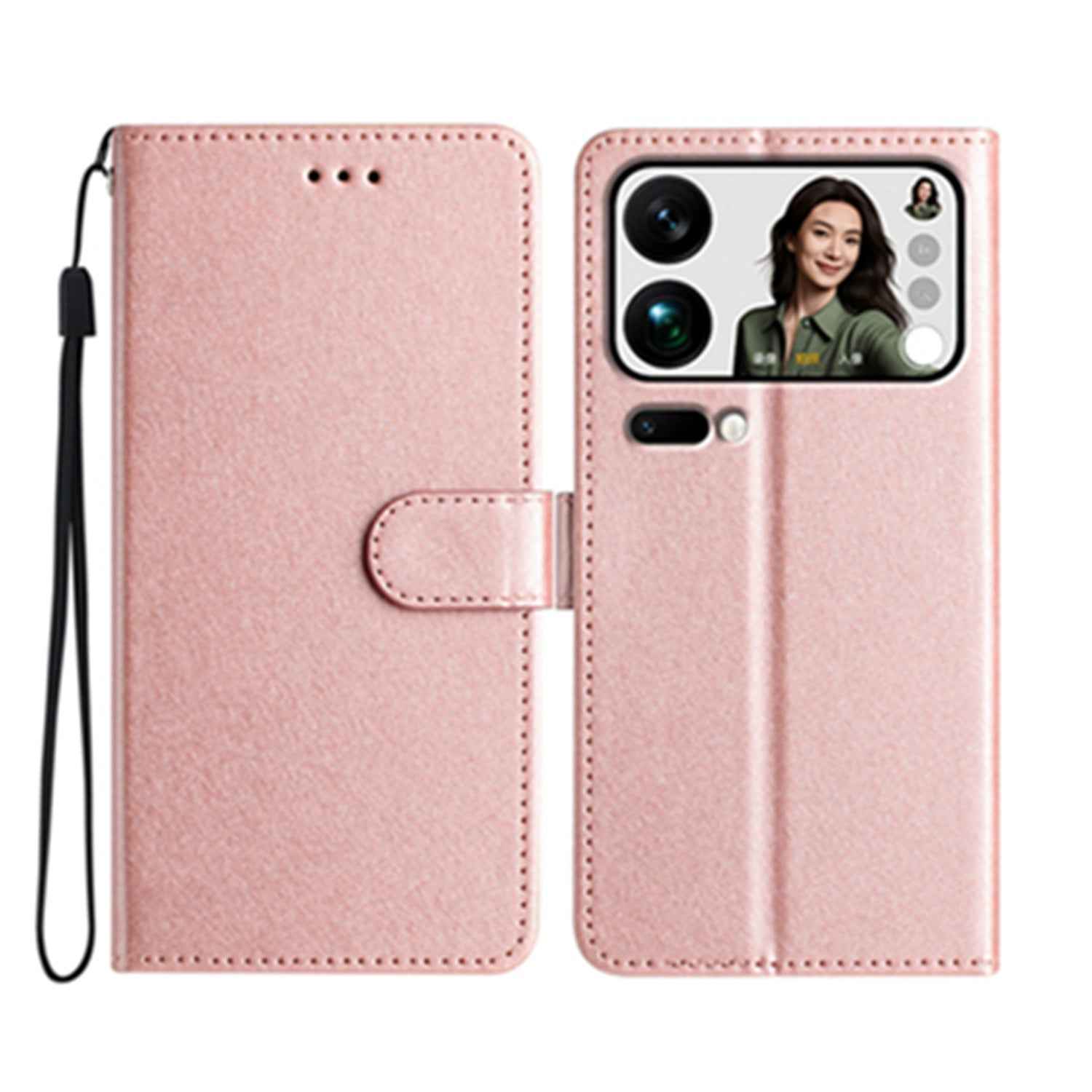 For Xiaomi 17 Pro Wallet Case Leather Folio Phone Cover Magnetic Clasp - Rose Gold