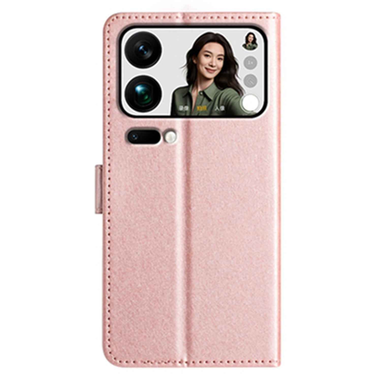 For Xiaomi 17 Pro Wallet Case Leather Folio Phone Cover Magnetic Clasp - Rose Gold