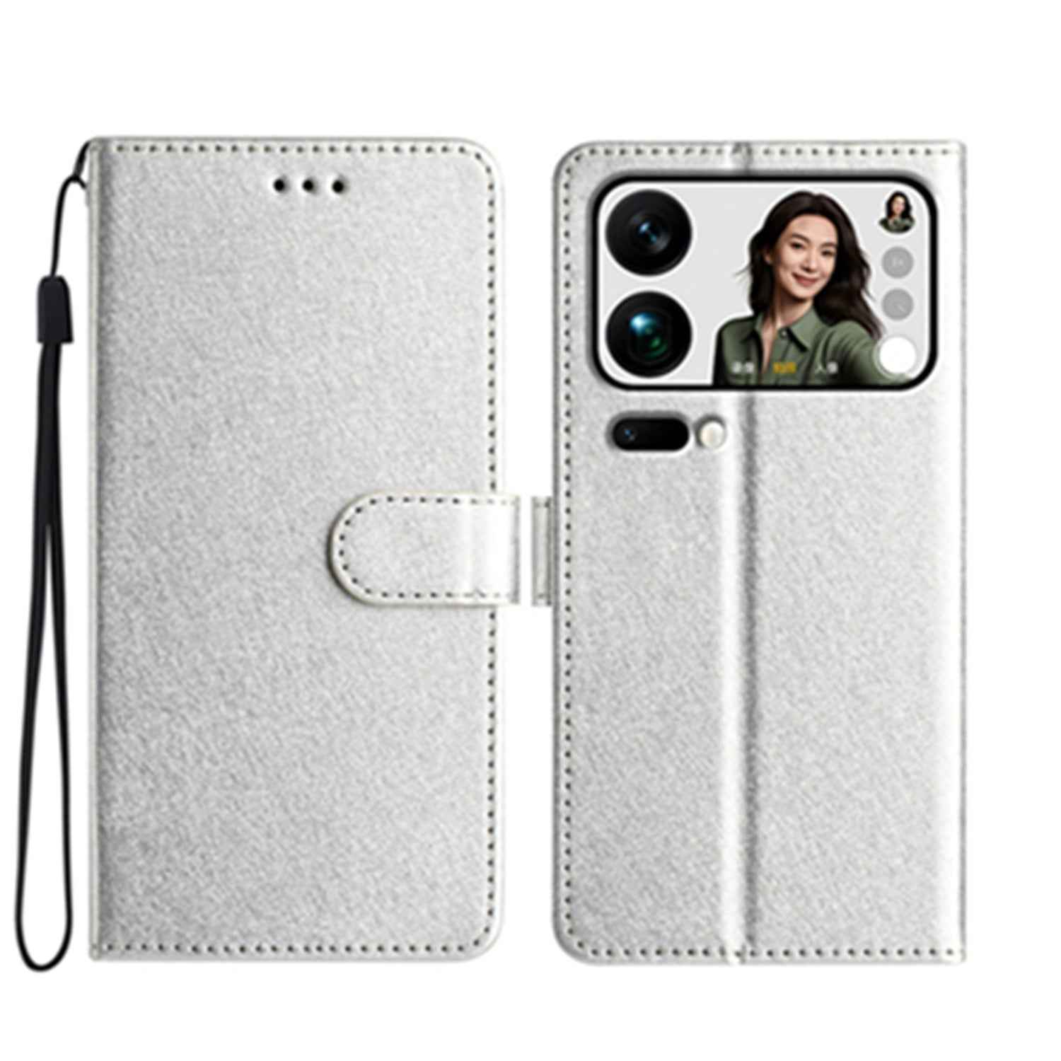 For Xiaomi 17 Pro Wallet Case Leather Folio Phone Cover Magnetic Clasp - Silver