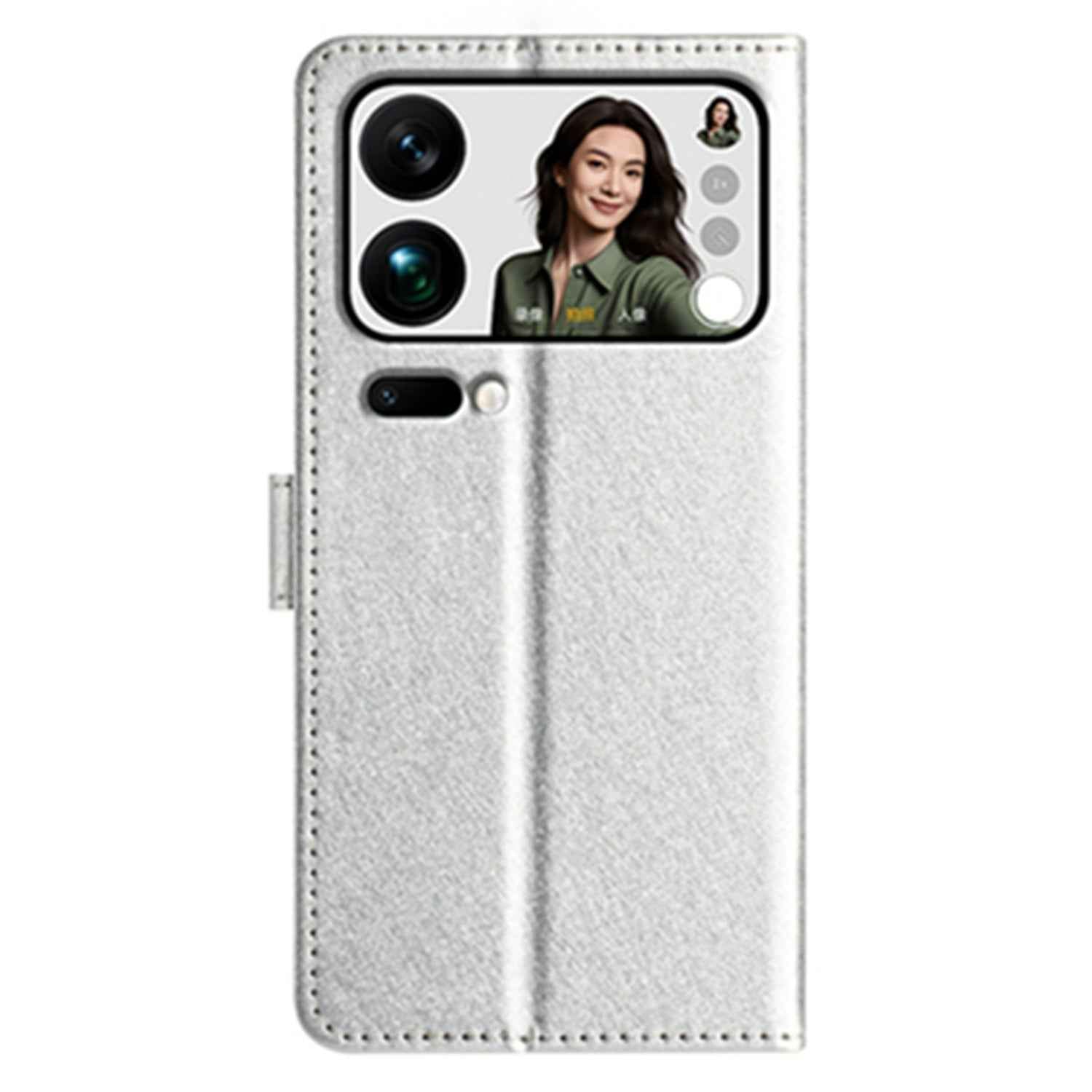 For Xiaomi 17 Pro Wallet Case Leather Folio Phone Cover Magnetic Clasp - Silver