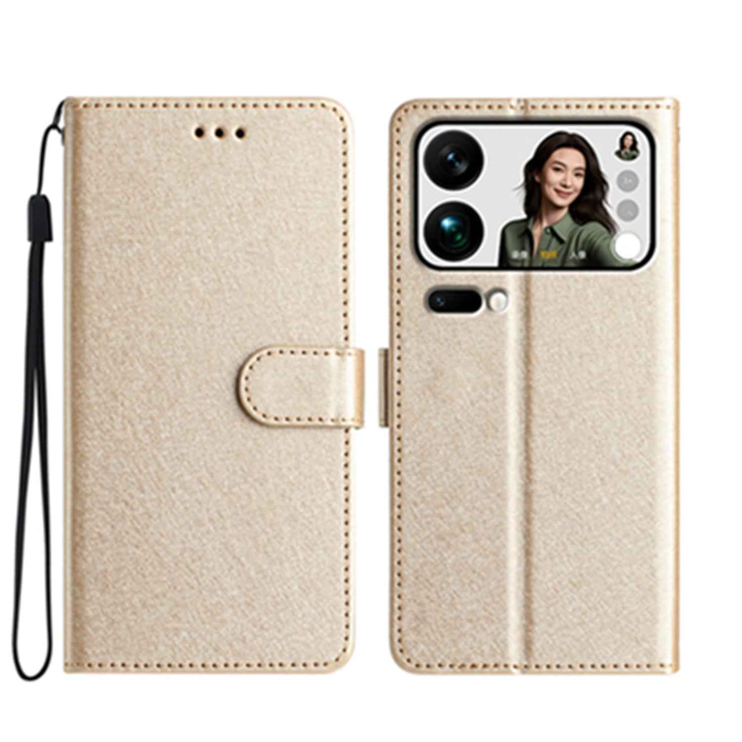 For Xiaomi 17 Pro Wallet Case Leather Folio Phone Cover Magnetic Clasp - Gold