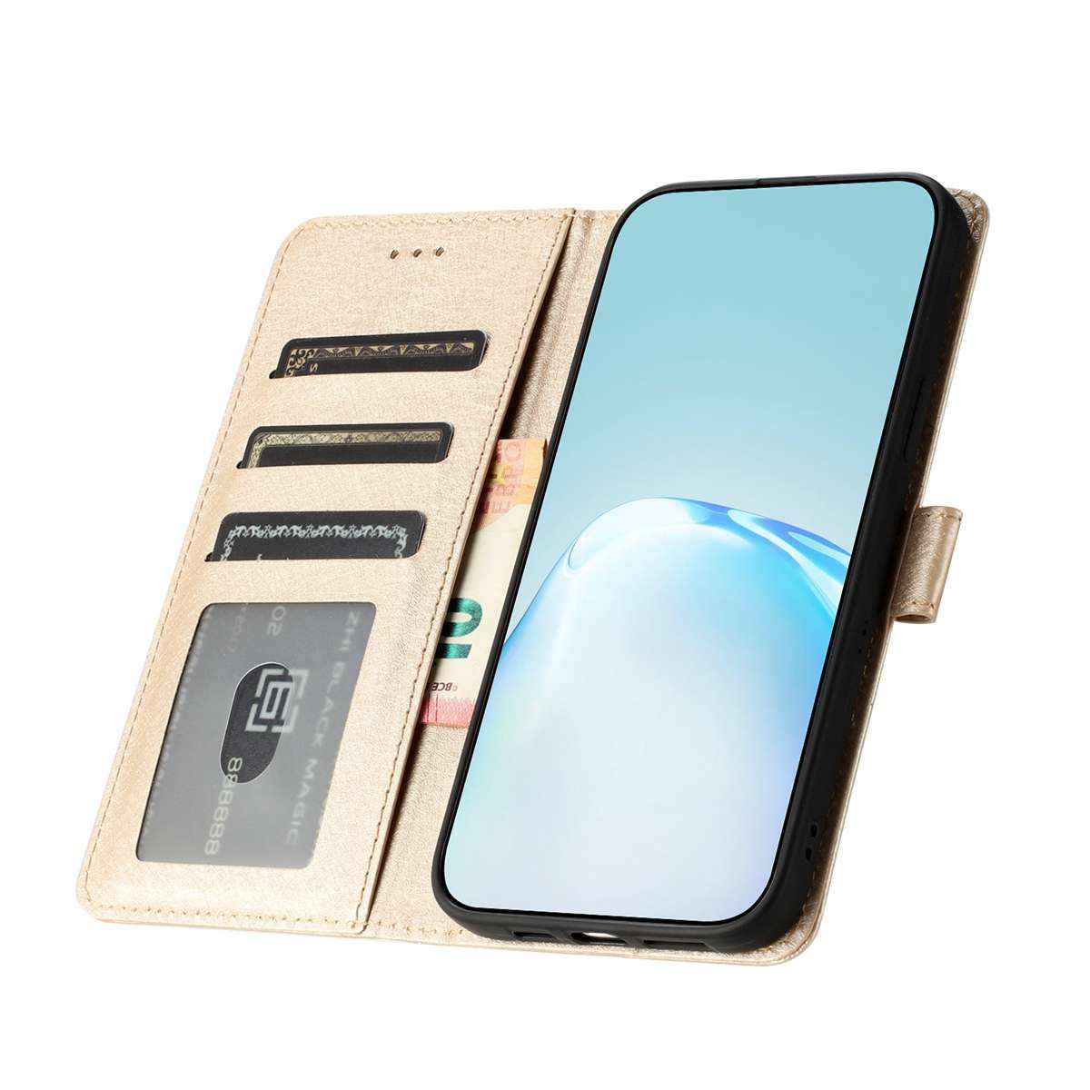 For Xiaomi 17 Pro Wallet Case Leather Folio Phone Cover Magnetic Clasp - Gold