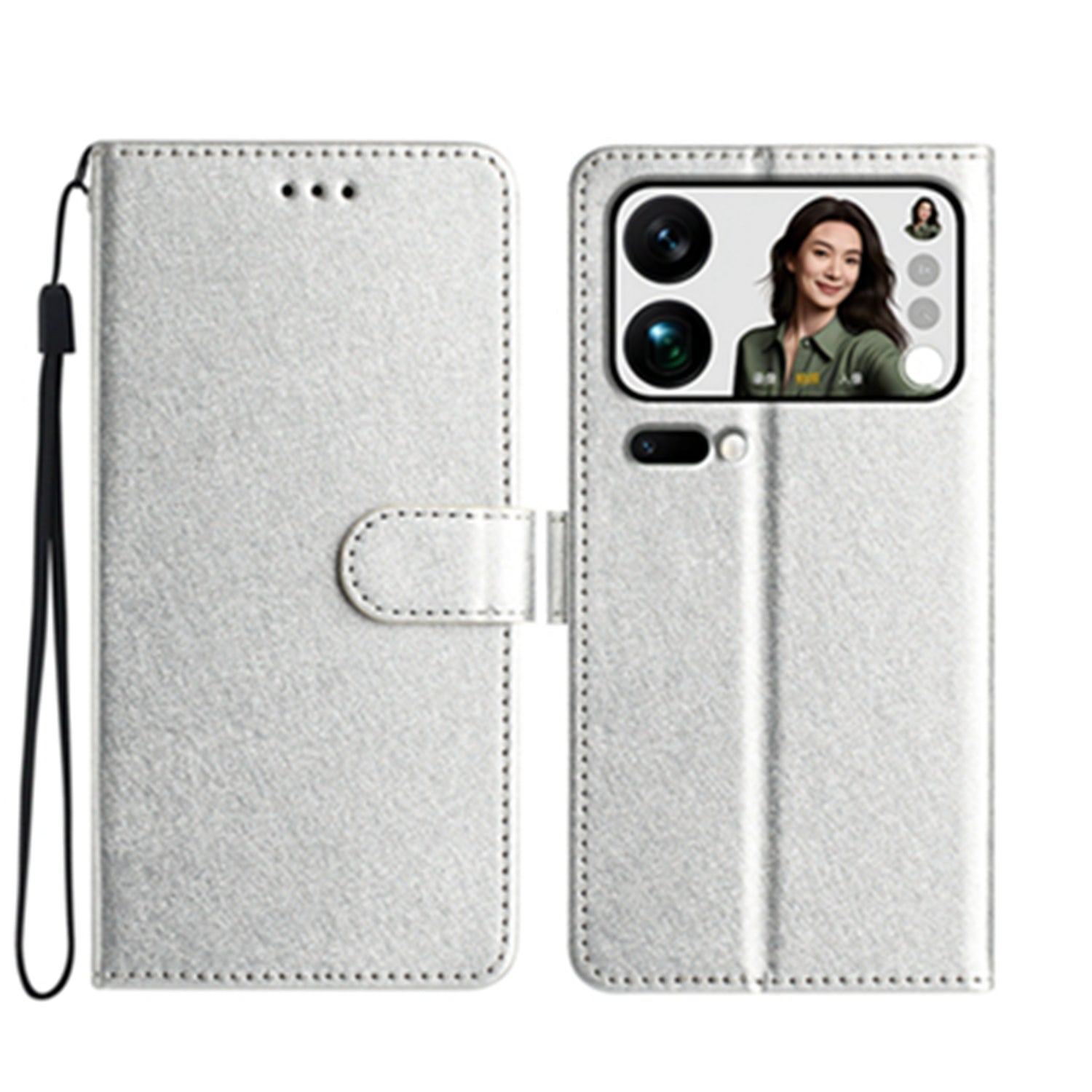 For Xiaomi 17 Pro Max Wallet Case Leather Folio Phone Cover Magnetic Clasp - Silver