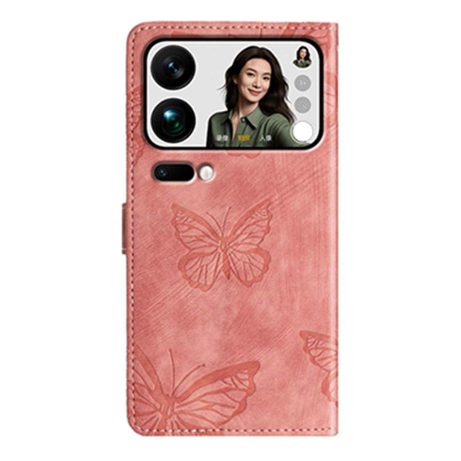 For Xiaomi 17 Pro Case Butterfly Design Flip Wallet Leather Phone Cover Skin-Touch - Pink