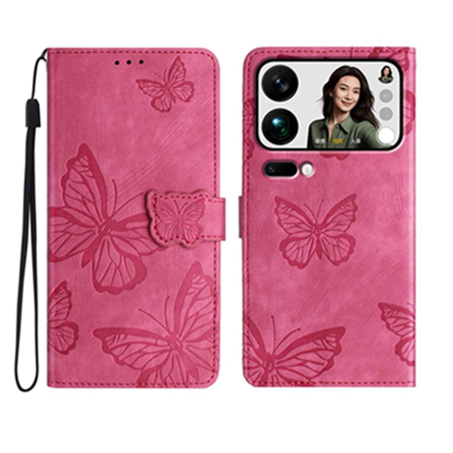 For Xiaomi 17 Pro Case Butterfly Design Flip Wallet Leather Phone Cover Skin-Touch - Rose