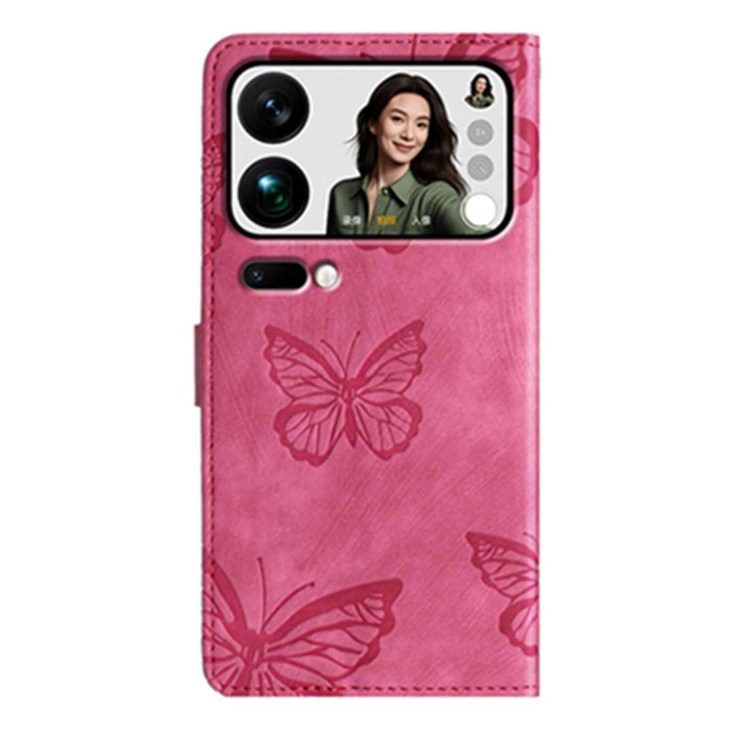 For Xiaomi 17 Pro Case Butterfly Design Flip Wallet Leather Phone Cover Skin-Touch - Rose