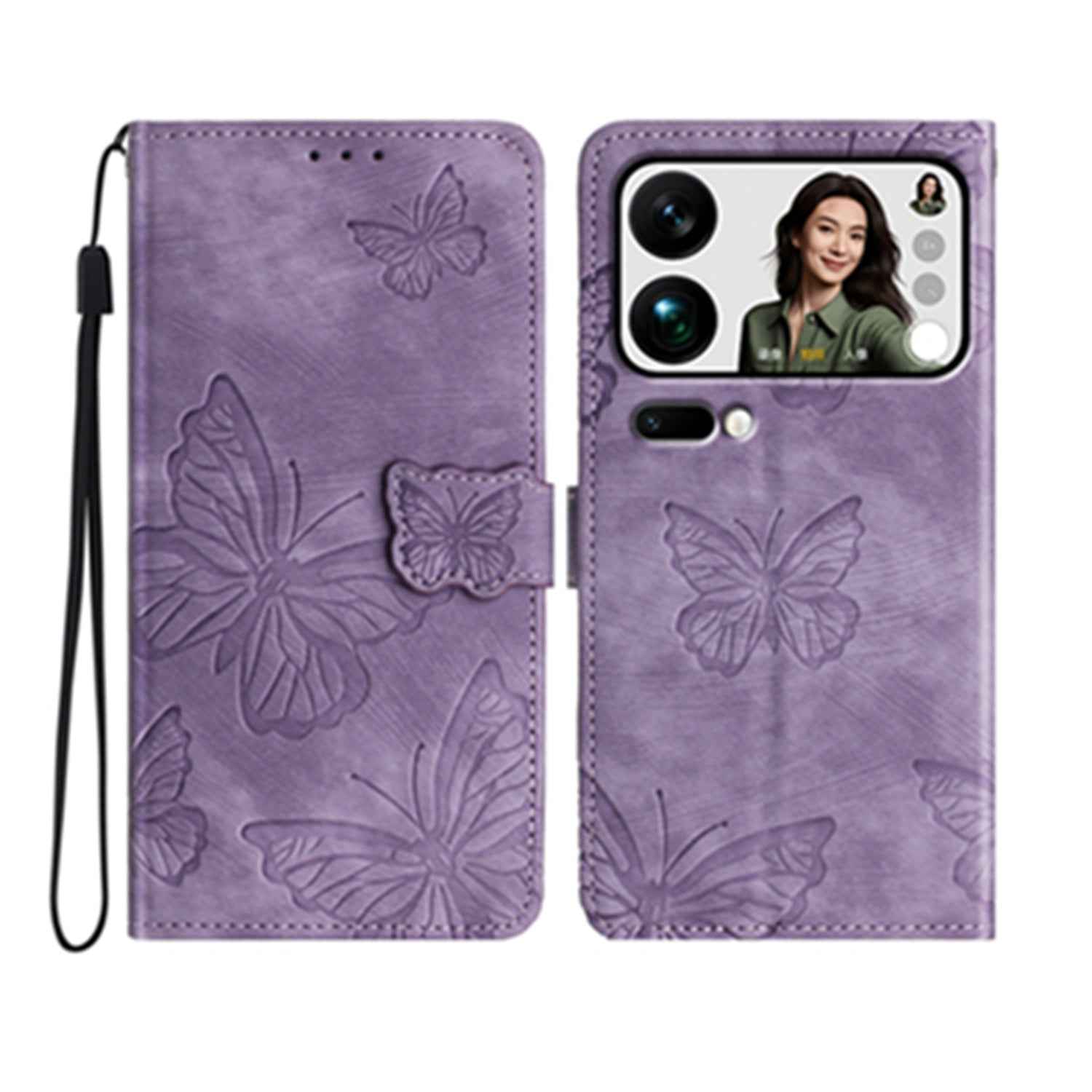 For Xiaomi 17 Pro Case Butterfly Design Flip Wallet Leather Phone Cover Skin-Touch - Purple
