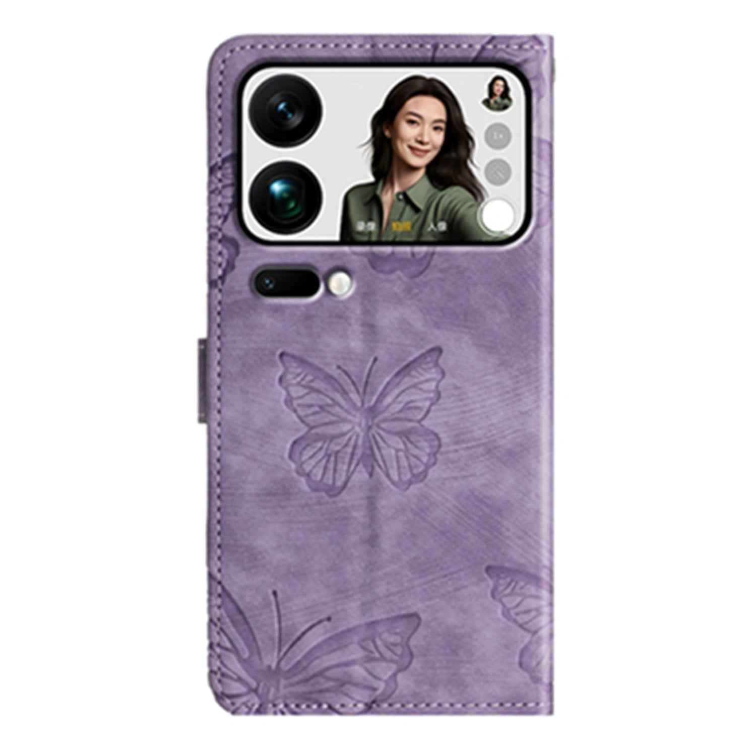 For Xiaomi 17 Pro Case Butterfly Design Flip Wallet Leather Phone Cover Skin-Touch - Purple