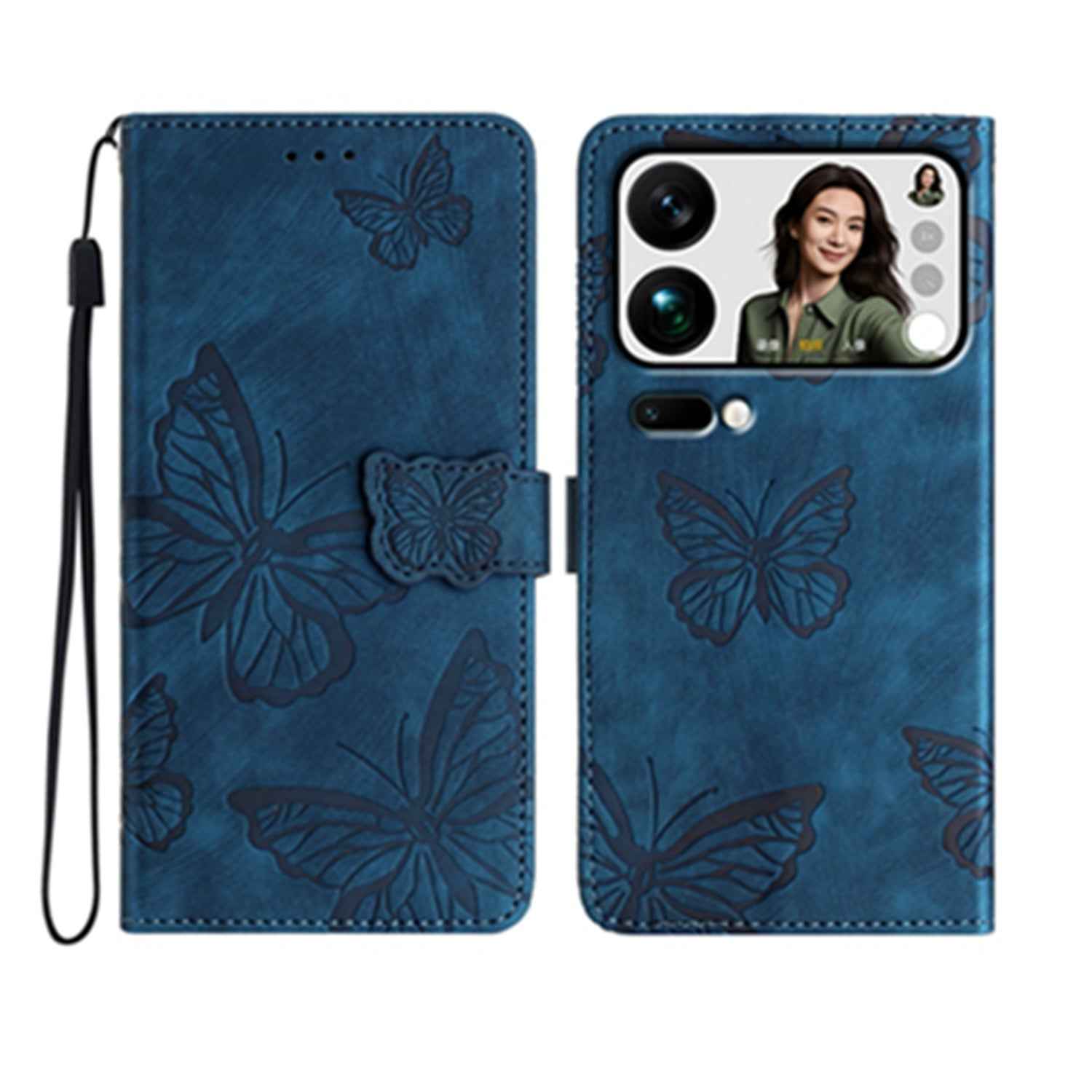 For Xiaomi 17 Pro Case Butterfly Design Flip Wallet Leather Phone Cover Skin-Touch - Blue
