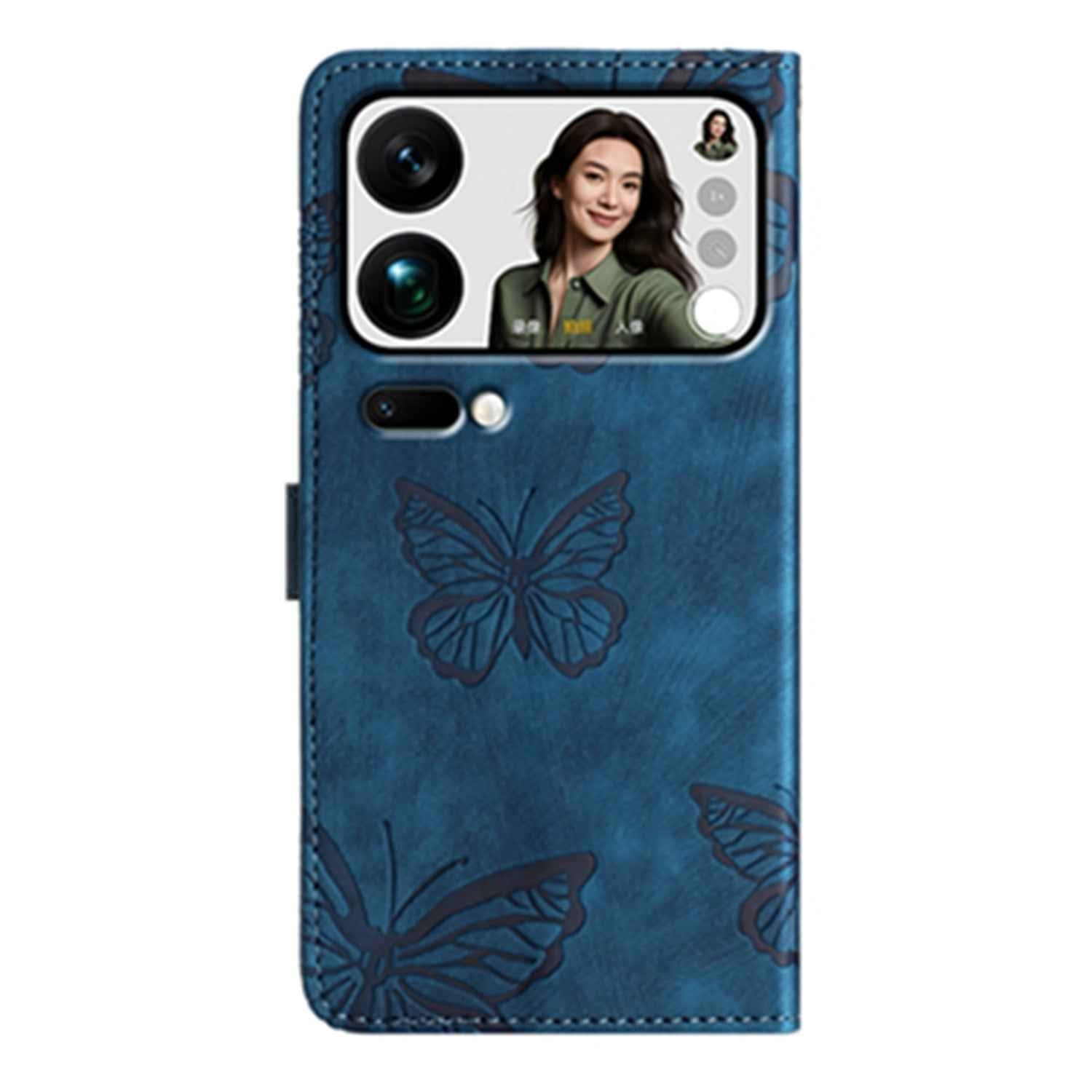 For Xiaomi 17 Pro Case Butterfly Design Flip Wallet Leather Phone Cover Skin-Touch - Blue