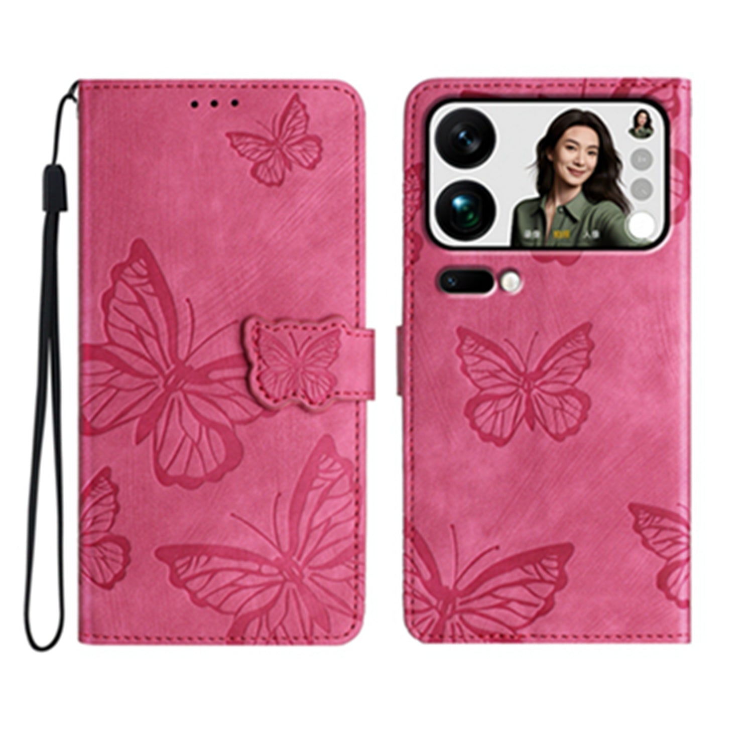For Xiaomi 17 Pro Max Case Butterfly Design Flip Wallet Leather Phone Cover Skin-Touch - Rose