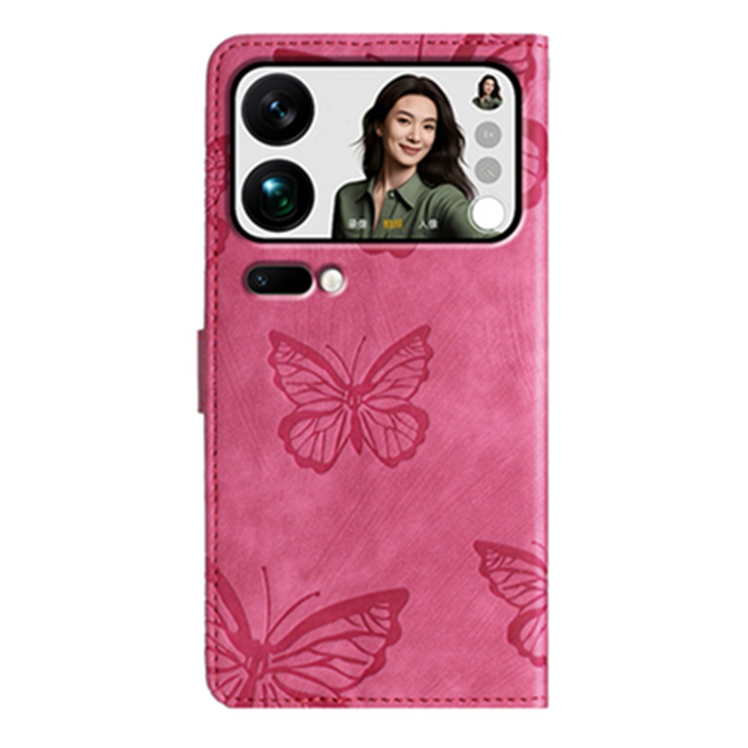 For Xiaomi 17 Pro Max Case Butterfly Design Flip Wallet Leather Phone Cover Skin-Touch - Rose