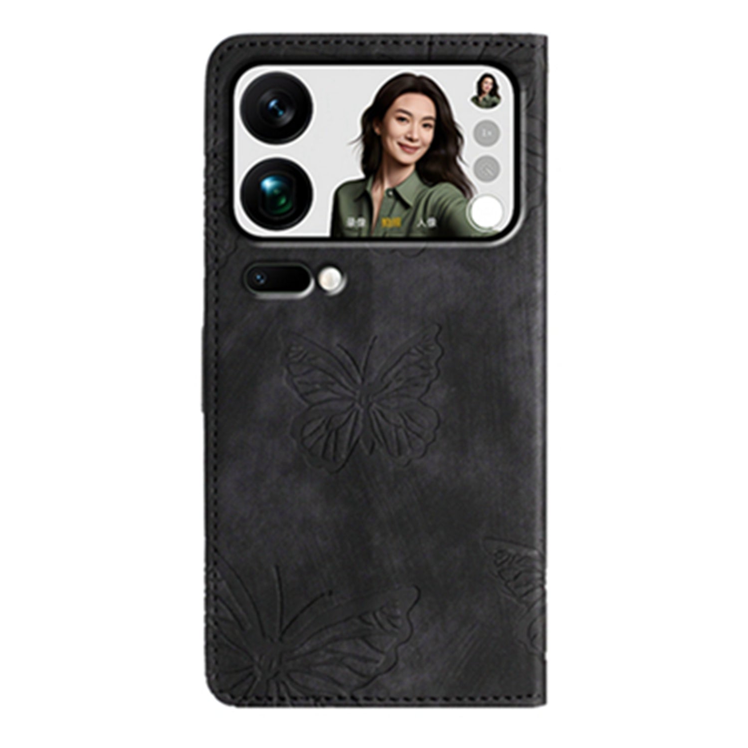 For Xiaomi 17 Pro Max Case Butterfly Design Flip Wallet Leather Phone Cover Skin-Touch - Black