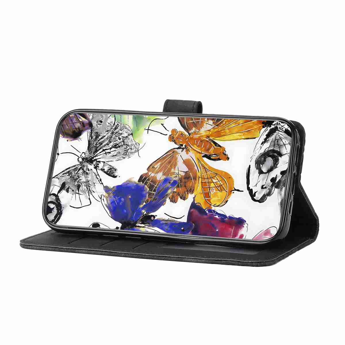 For Xiaomi 17 Pro Max Case Butterfly Design Flip Wallet Leather Phone Cover Skin-Touch - Black