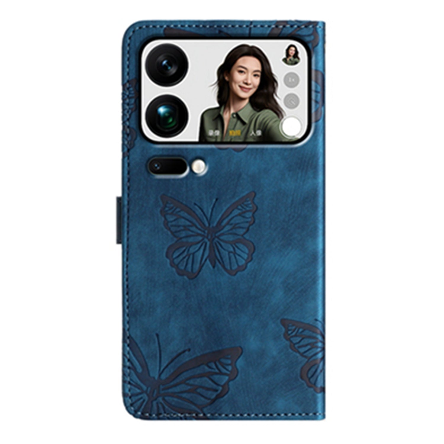 For Xiaomi 17 Pro Max Case Butterfly Design Flip Wallet Leather Phone Cover Skin-Touch - Blue