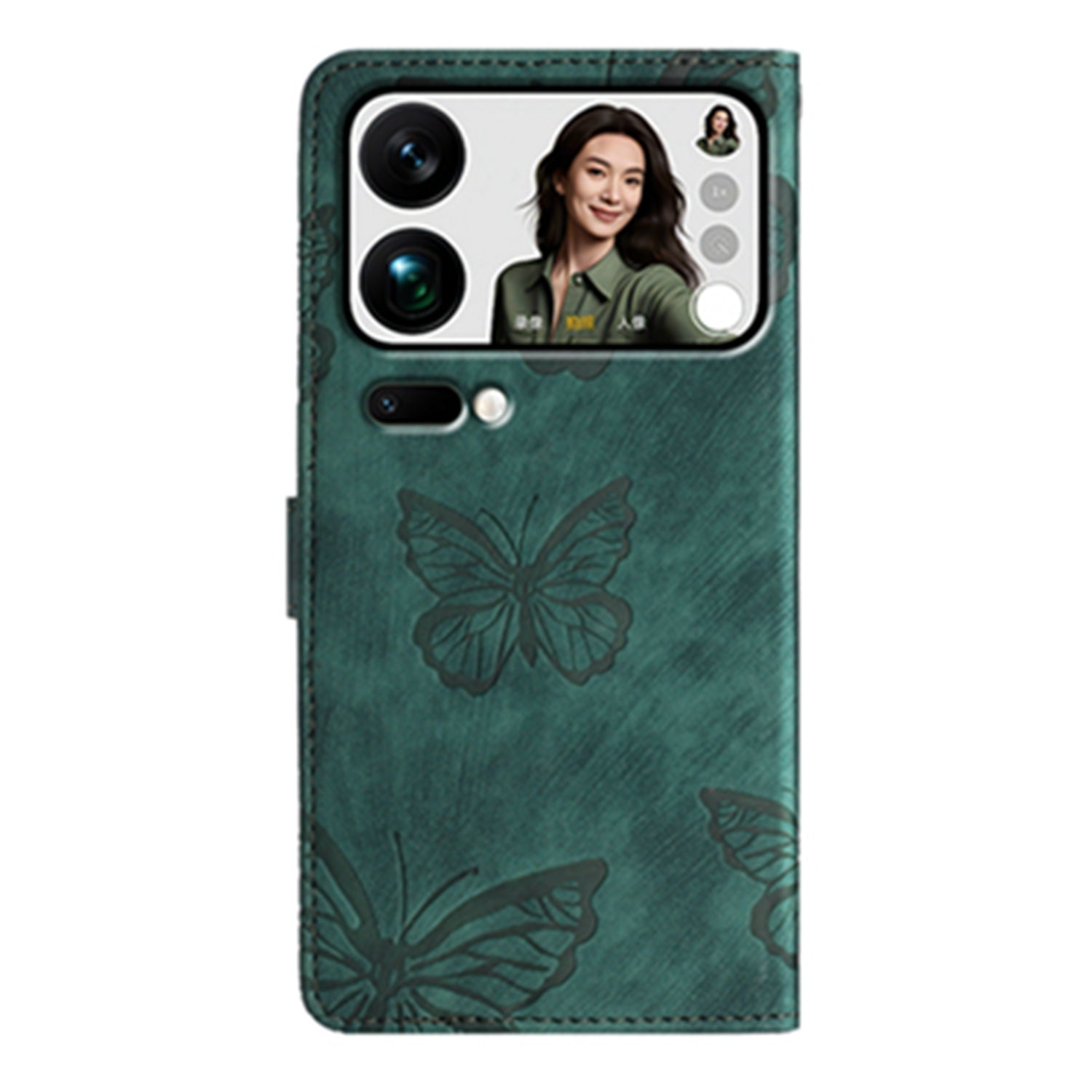 For Xiaomi 17 Pro Max Case Butterfly Design Flip Wallet Leather Phone Cover Skin-Touch - Green