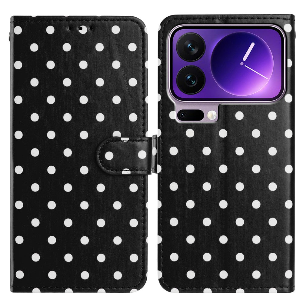 For Xiaomi 17 Pro Max Leather Case Polka Dot Pattern Wallet Stand Folio Phone Cover - Black