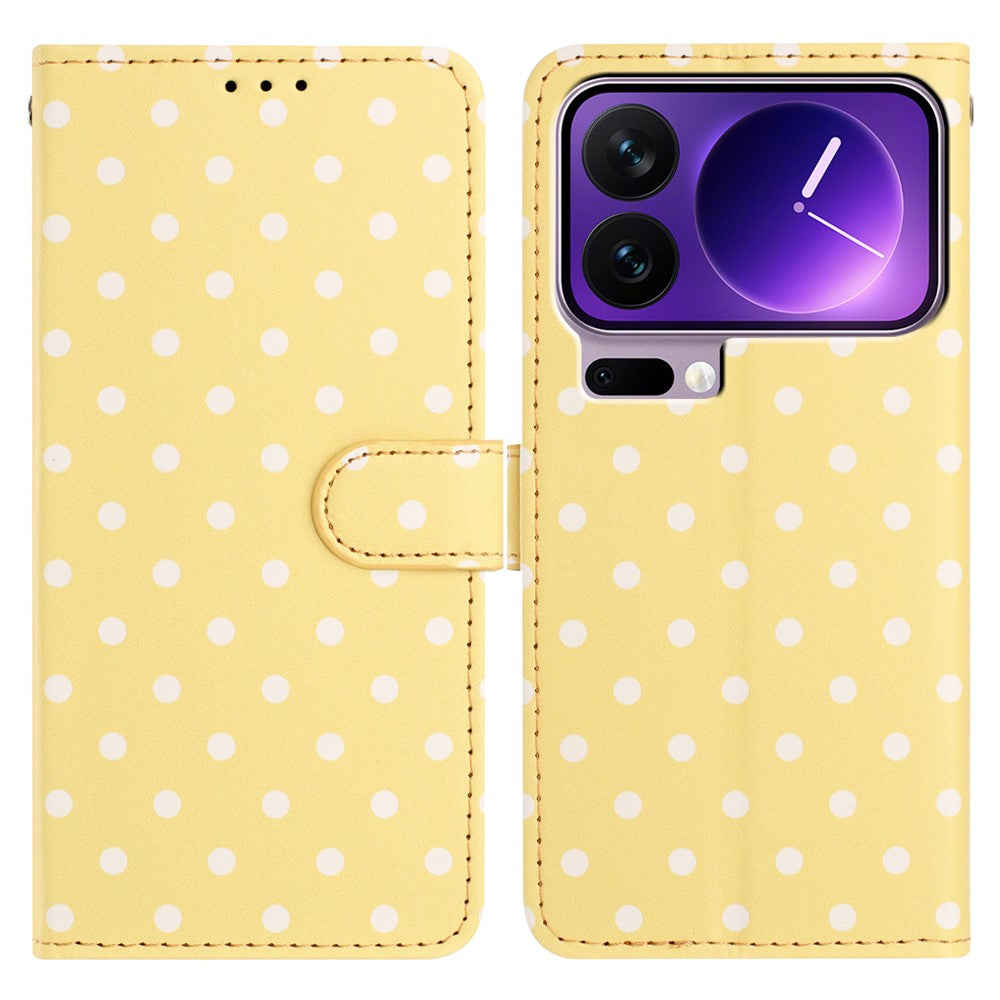 For Xiaomi 17 Pro Max Leather Case Polka Dot Pattern Wallet Stand Folio Phone Cover - Yellow