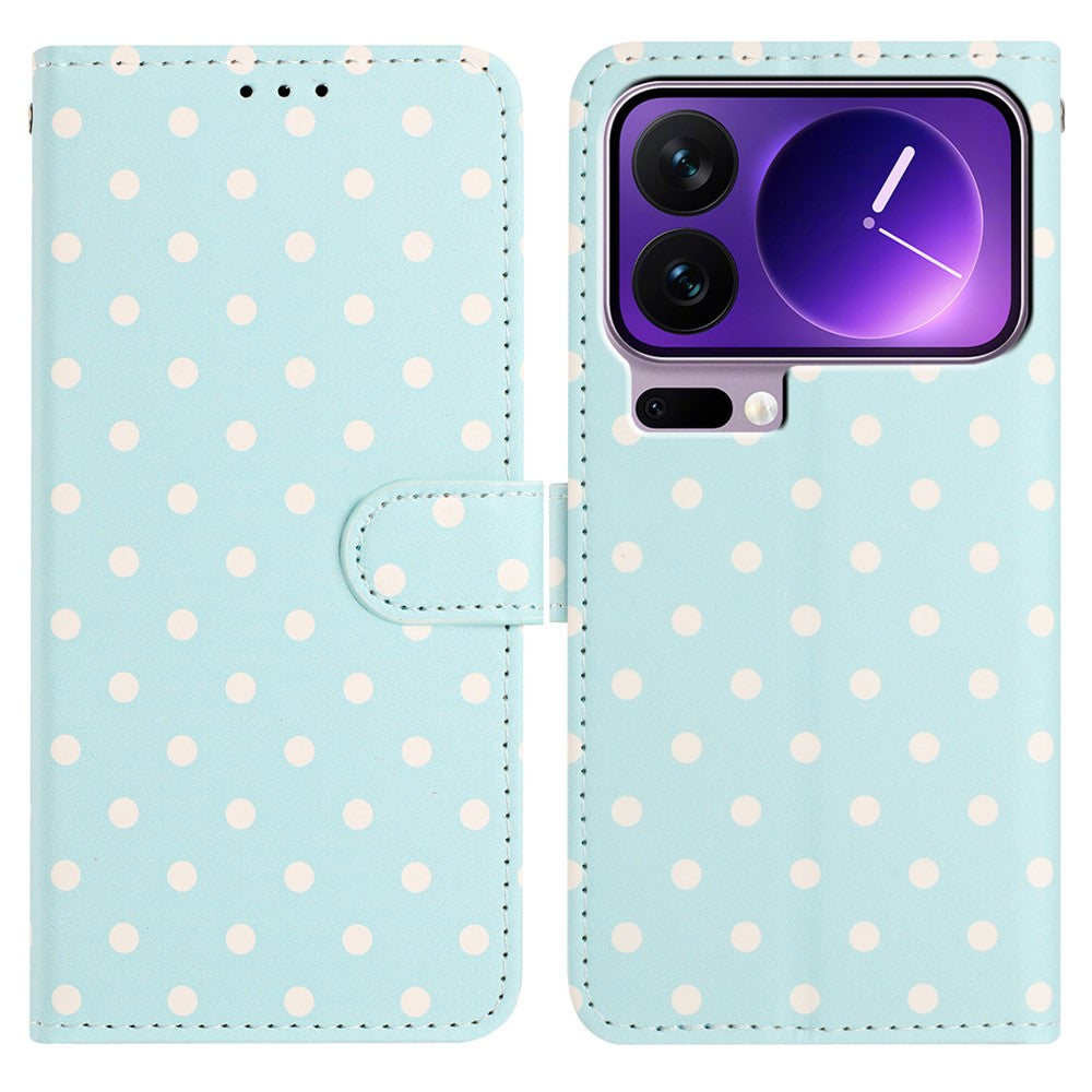 For Xiaomi 17 Pro Max Leather Case Polka Dot Pattern Wallet Stand Folio Phone Cover - Blue