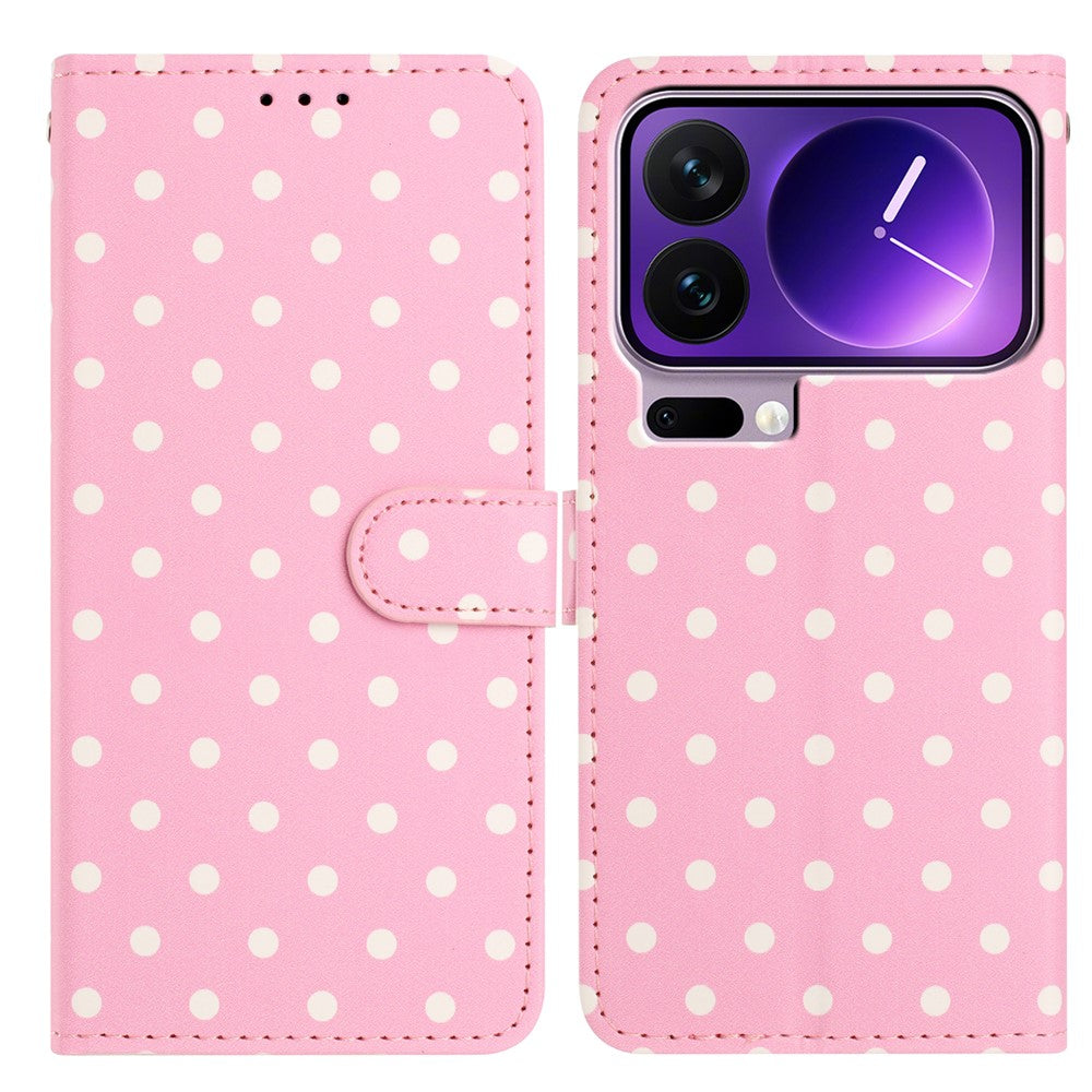 For Xiaomi 17 Pro Max Leather Case Polka Dot Pattern Wallet Stand Folio Phone Cover - Pink
