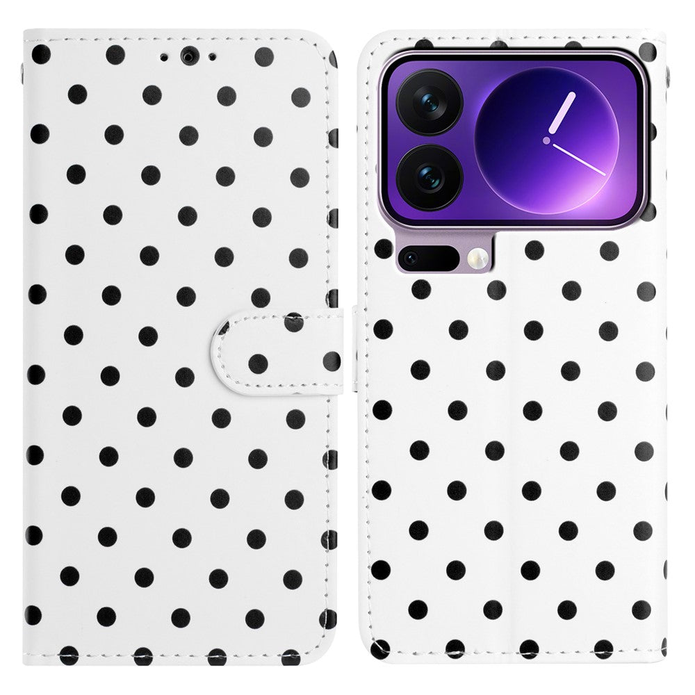 For Xiaomi 17 Pro Max Leather Case Polka Dot Pattern Wallet Stand Folio Phone Cover - White