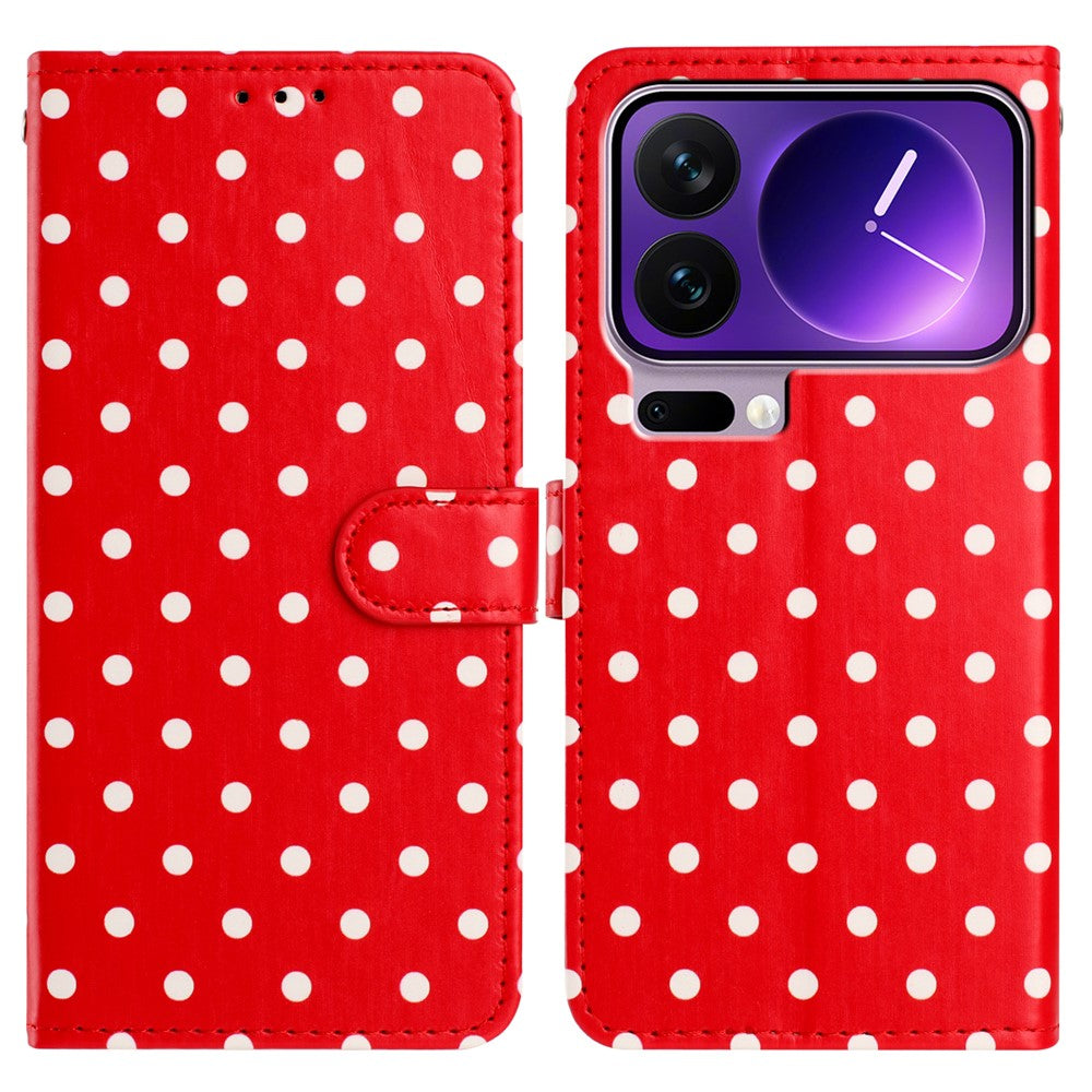 For Xiaomi 17 Pro Max Leather Case Polka Dot Pattern Wallet Stand Folio Phone Cover - Red