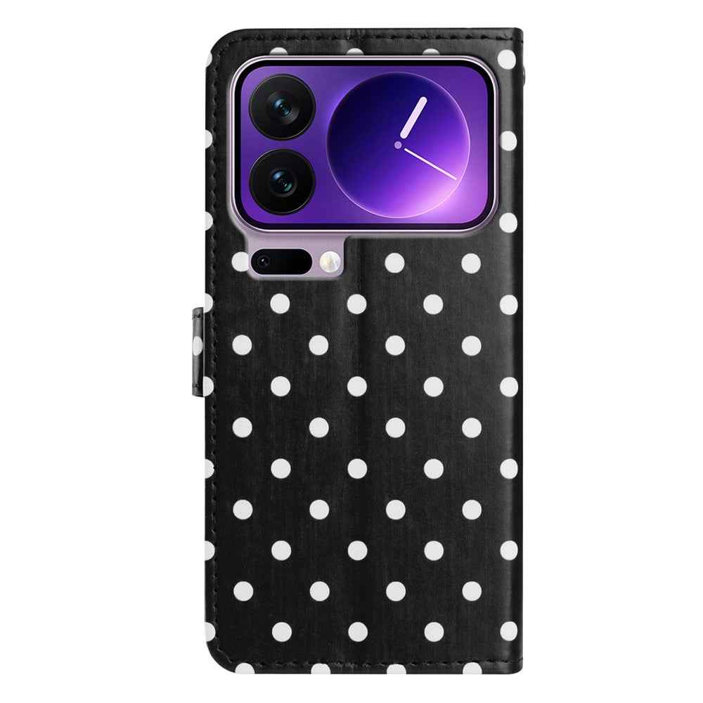 For Xiaomi 17 Pro Leather Case Polka Dot Pattern Wallet Stand Folio Phone Cover - Black
