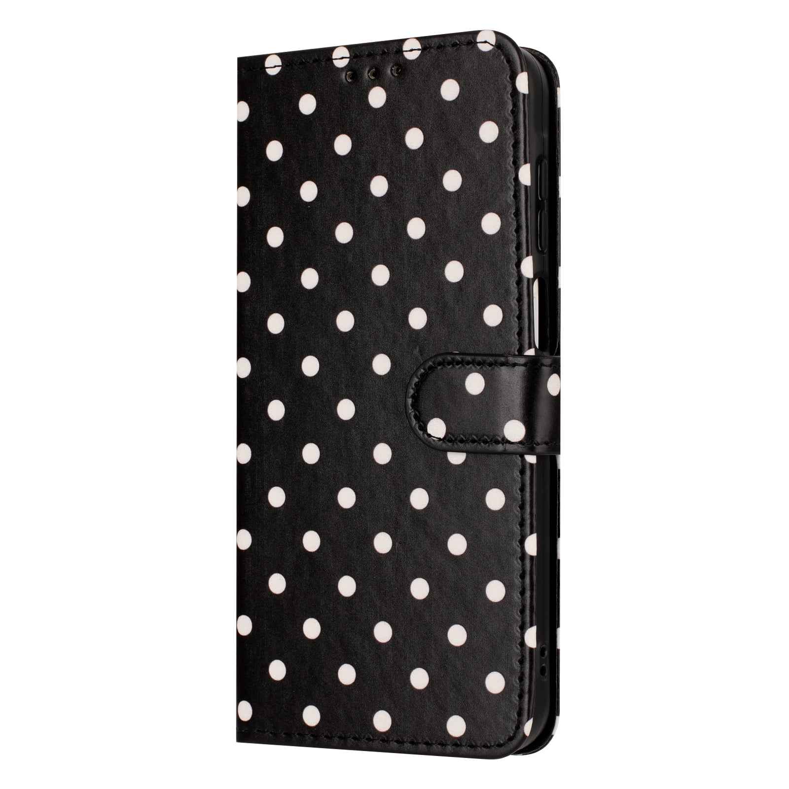 For Xiaomi 17 Pro Leather Case Polka Dot Pattern Wallet Stand Folio Phone Cover - Black