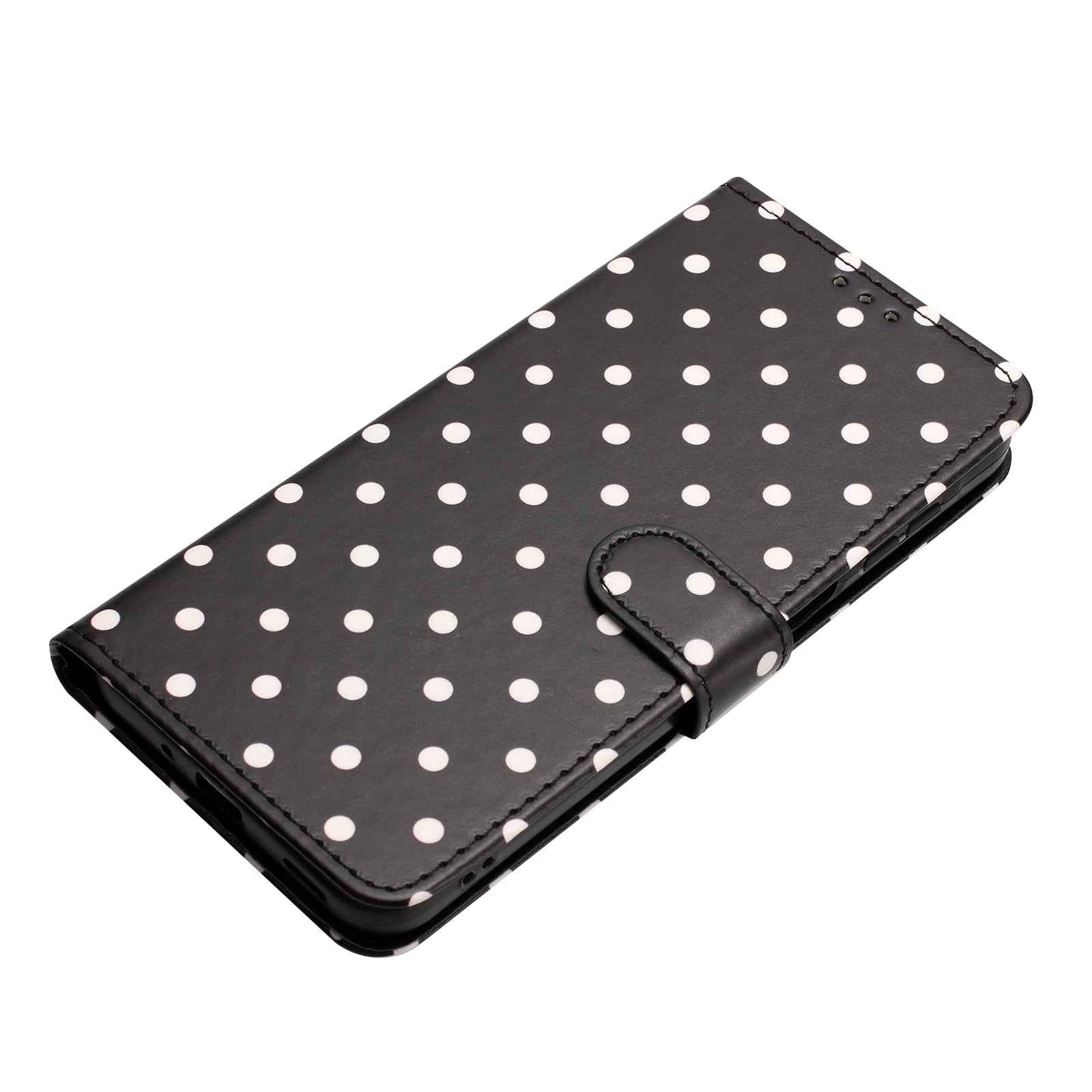 For Xiaomi 17 Pro Leather Case Polka Dot Pattern Wallet Stand Folio Phone Cover - Black