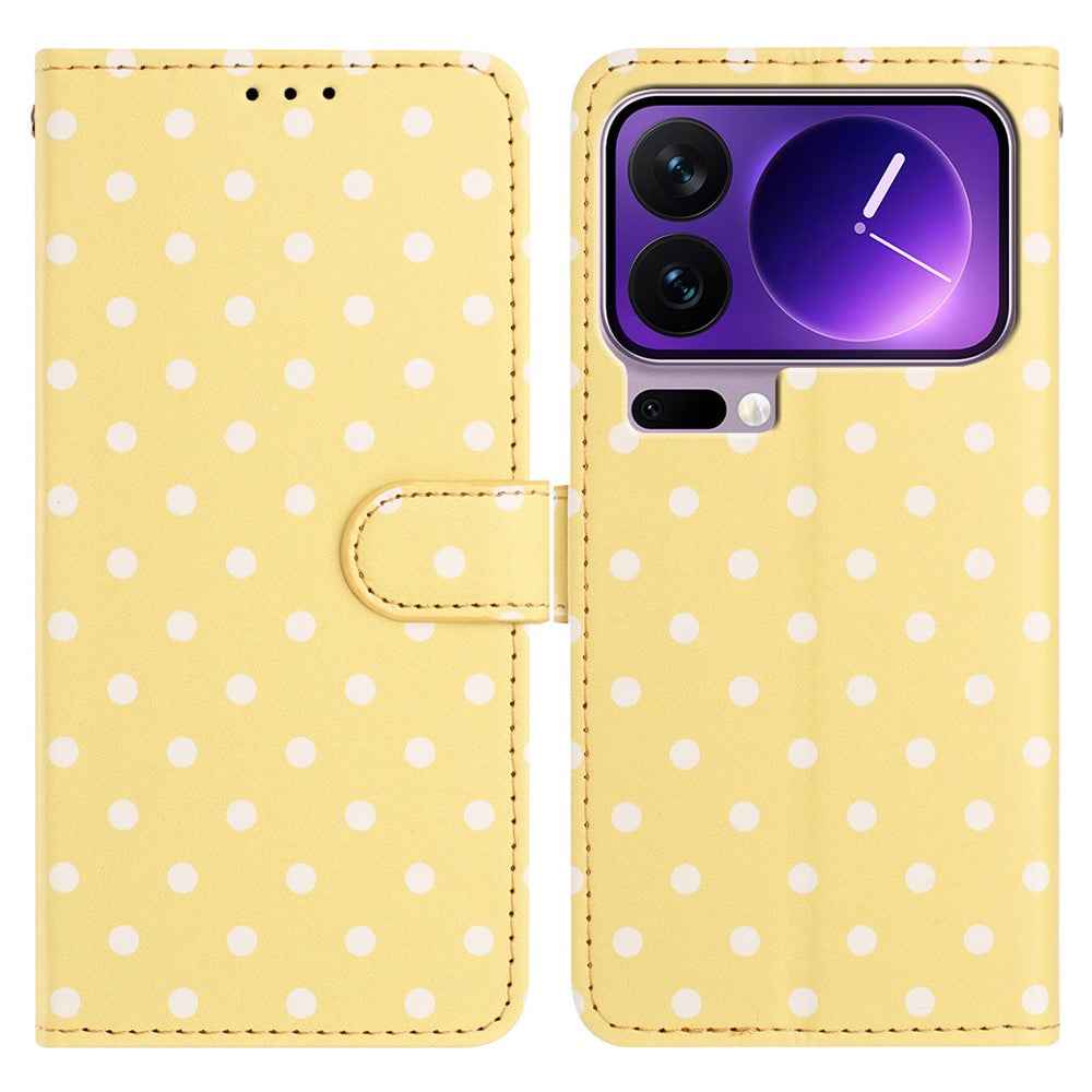 For Xiaomi 17 Pro Leather Case Polka Dot Pattern Wallet Stand Folio Phone Cover - Yellow