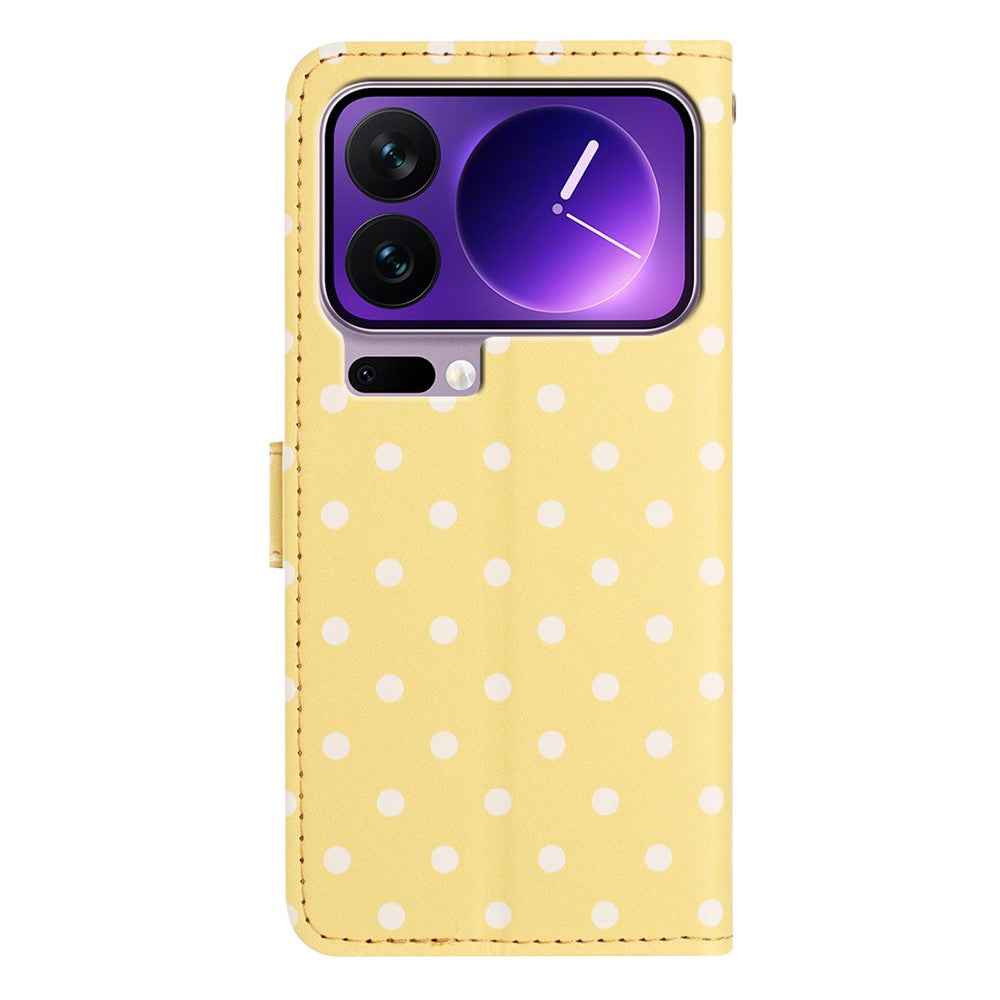 For Xiaomi 17 Pro Leather Case Polka Dot Pattern Wallet Stand Folio Phone Cover - Yellow