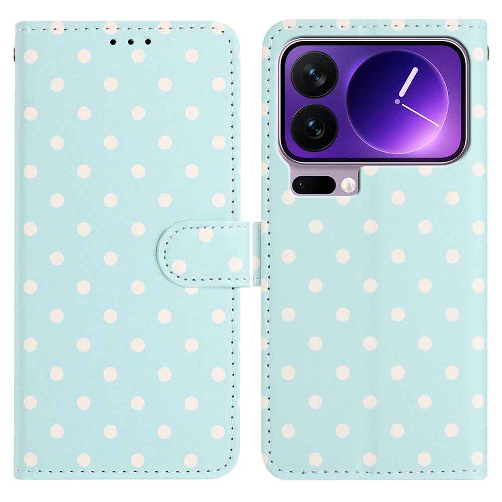 For Xiaomi 17 Pro Leather Case Polka Dot Pattern Wallet Stand Folio Phone Cover - Blue