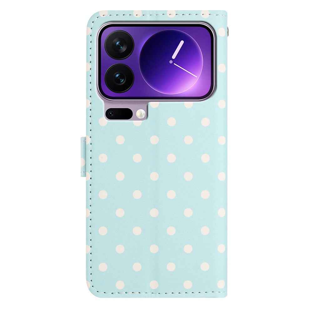 For Xiaomi 17 Pro Leather Case Polka Dot Pattern Wallet Stand Folio Phone Cover - Blue