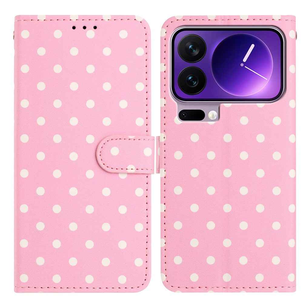 For Xiaomi 17 Pro Leather Case Polka Dot Pattern Wallet Stand Folio Phone Cover - Pink