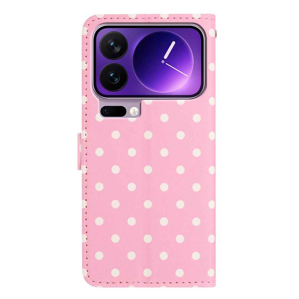 For Xiaomi 17 Pro Leather Case Polka Dot Pattern Wallet Stand Folio Phone Cover - Pink