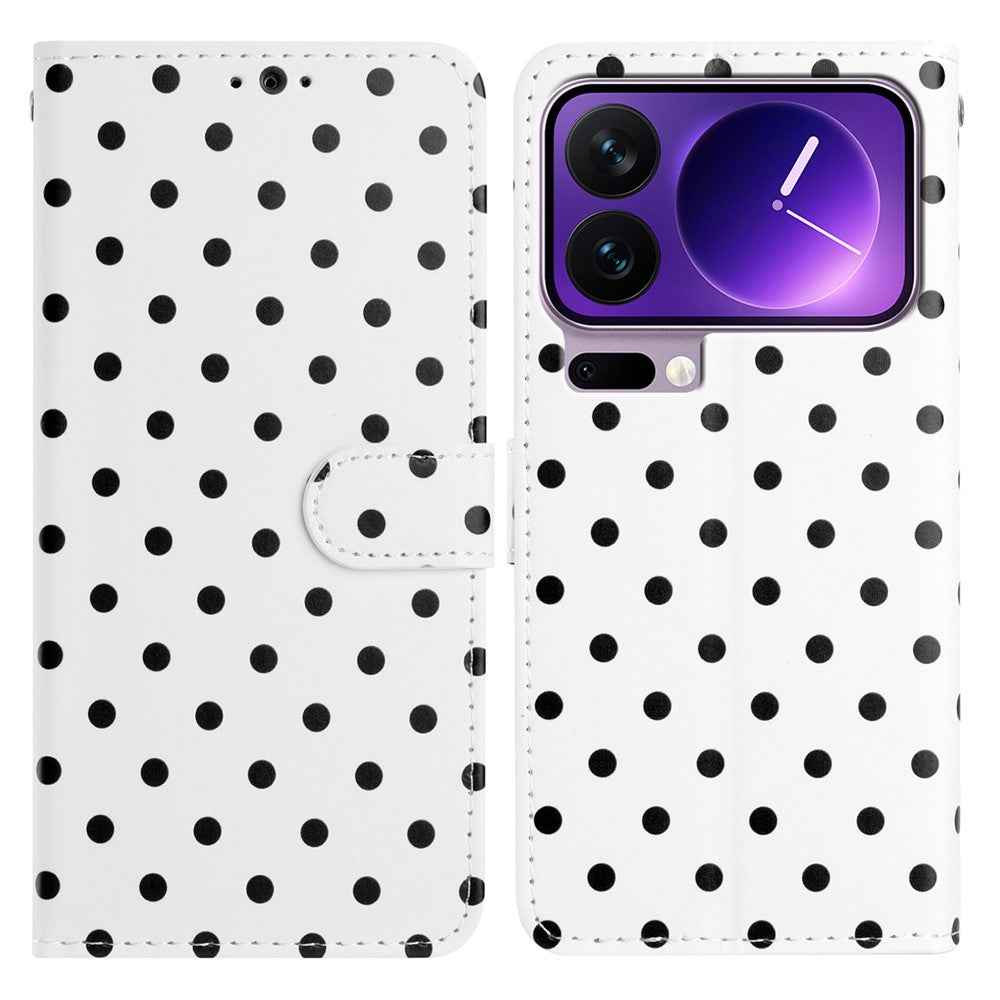 For Xiaomi 17 Pro Leather Case Polka Dot Pattern Wallet Stand Folio Phone Cover - White