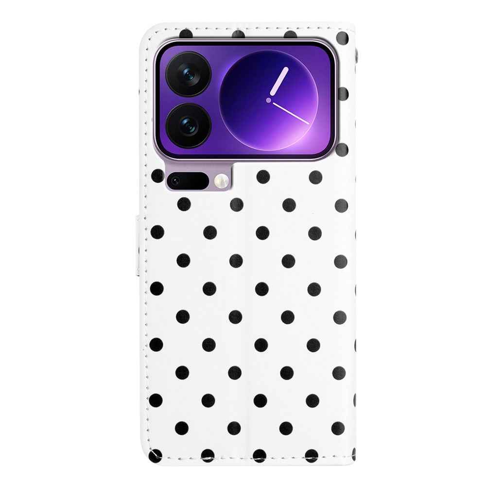 For Xiaomi 17 Pro Leather Case Polka Dot Pattern Wallet Stand Folio Phone Cover - White